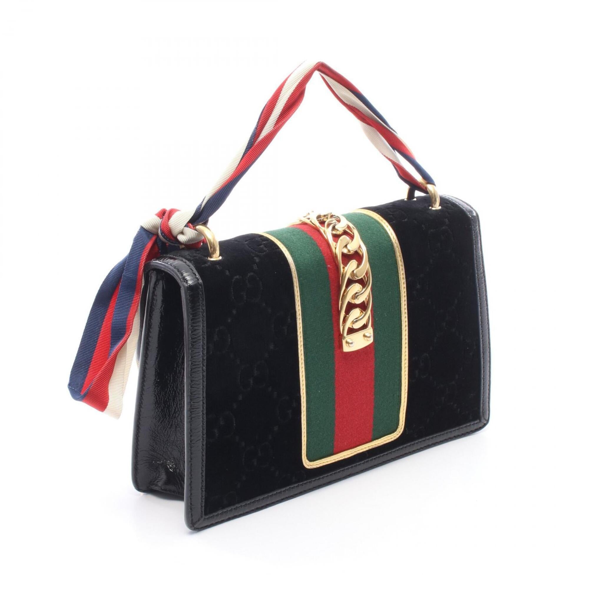 Gucci Black Multi-Color Fabric Patent Leather Handbag Shoulder Bag (Pre-Owned)