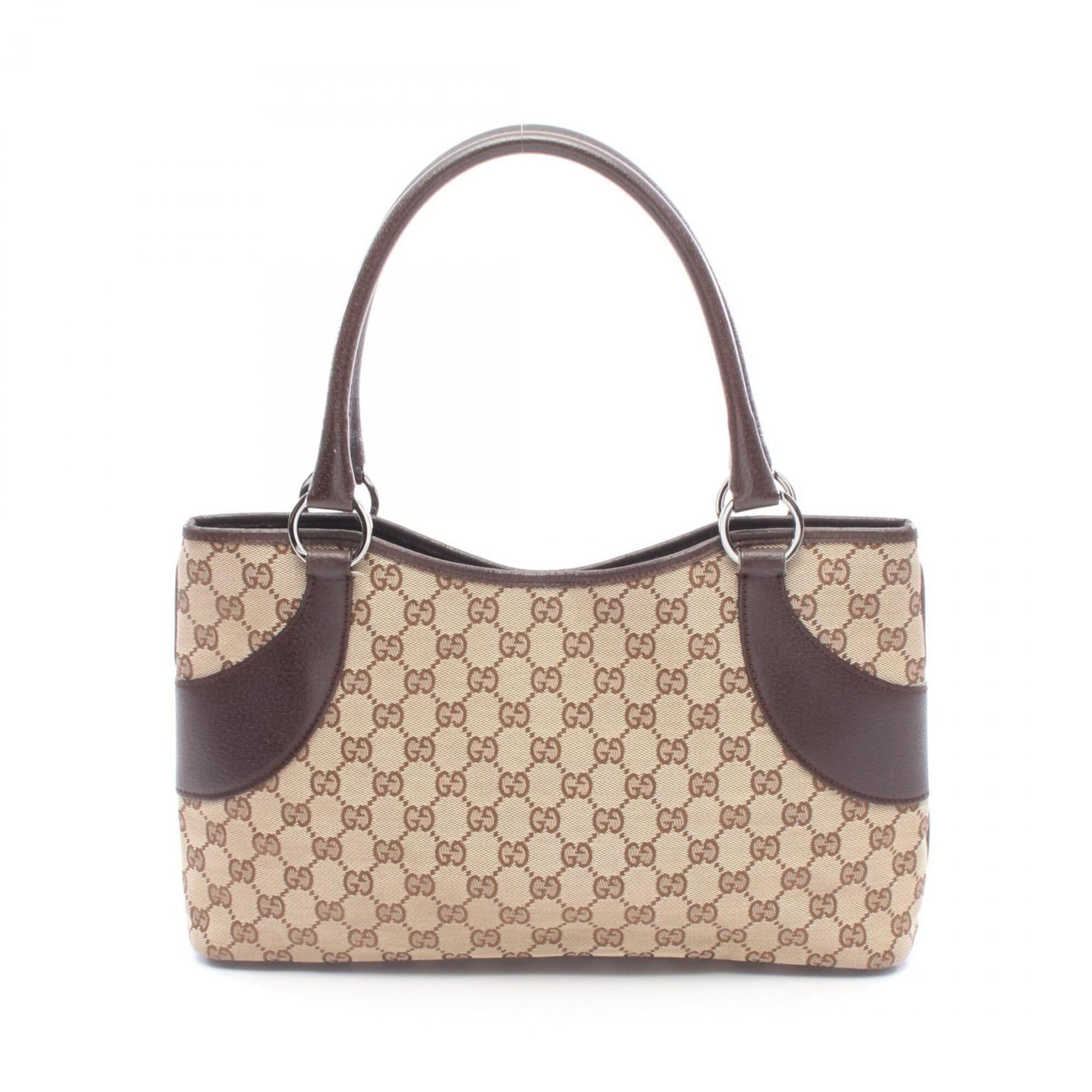 Gucci Beige Brown Canvas Leather Handbag Tote Bag (Pre-Owned)