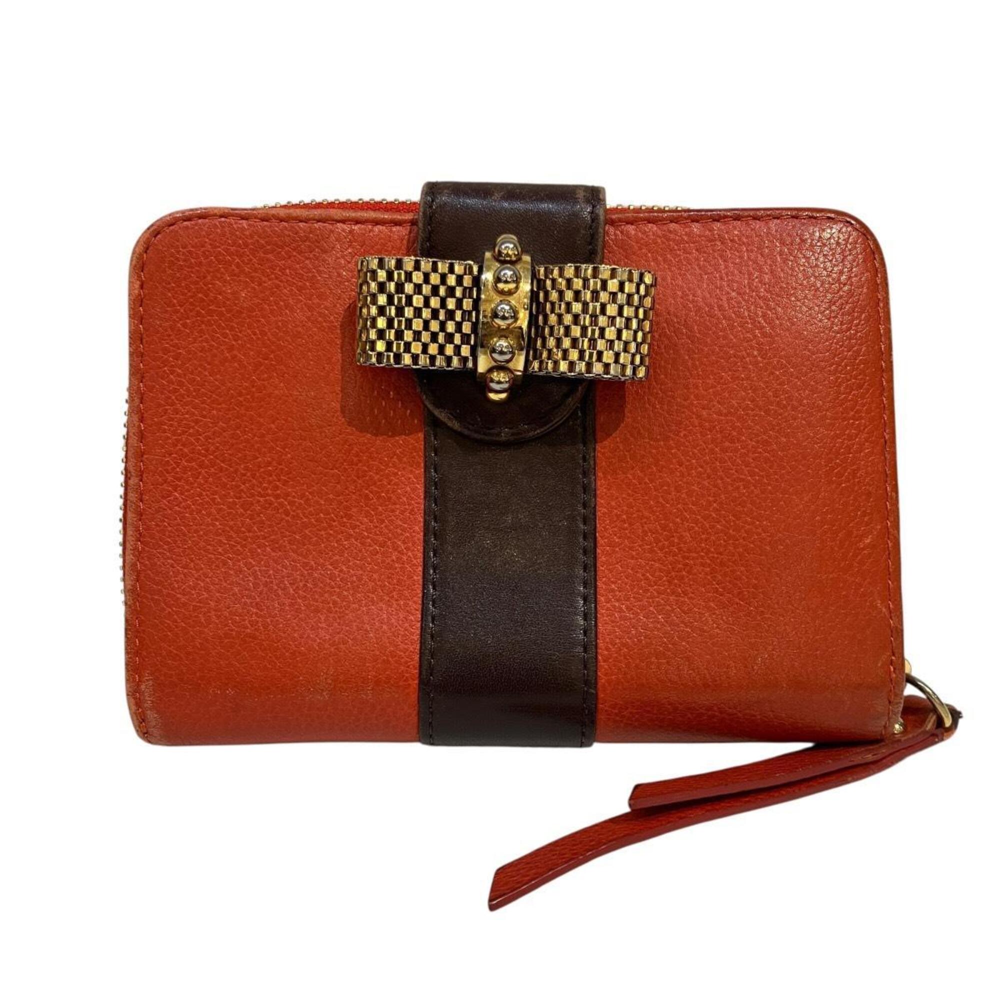 Christian Louboutin Brown Orange Leather Wallet (Bi-Fold) (Pre-Owned)