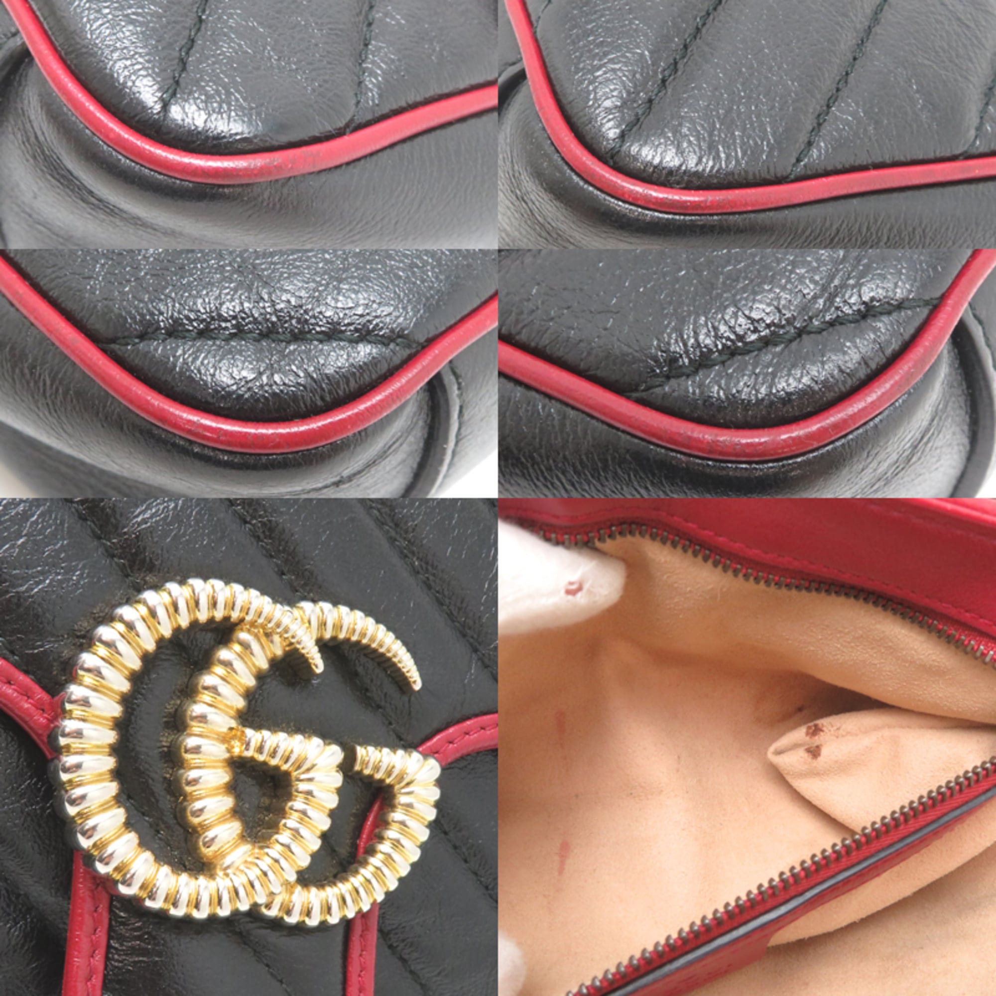 Gucci Black Red Color Leather Shoulder Bag (Pre-Owned)