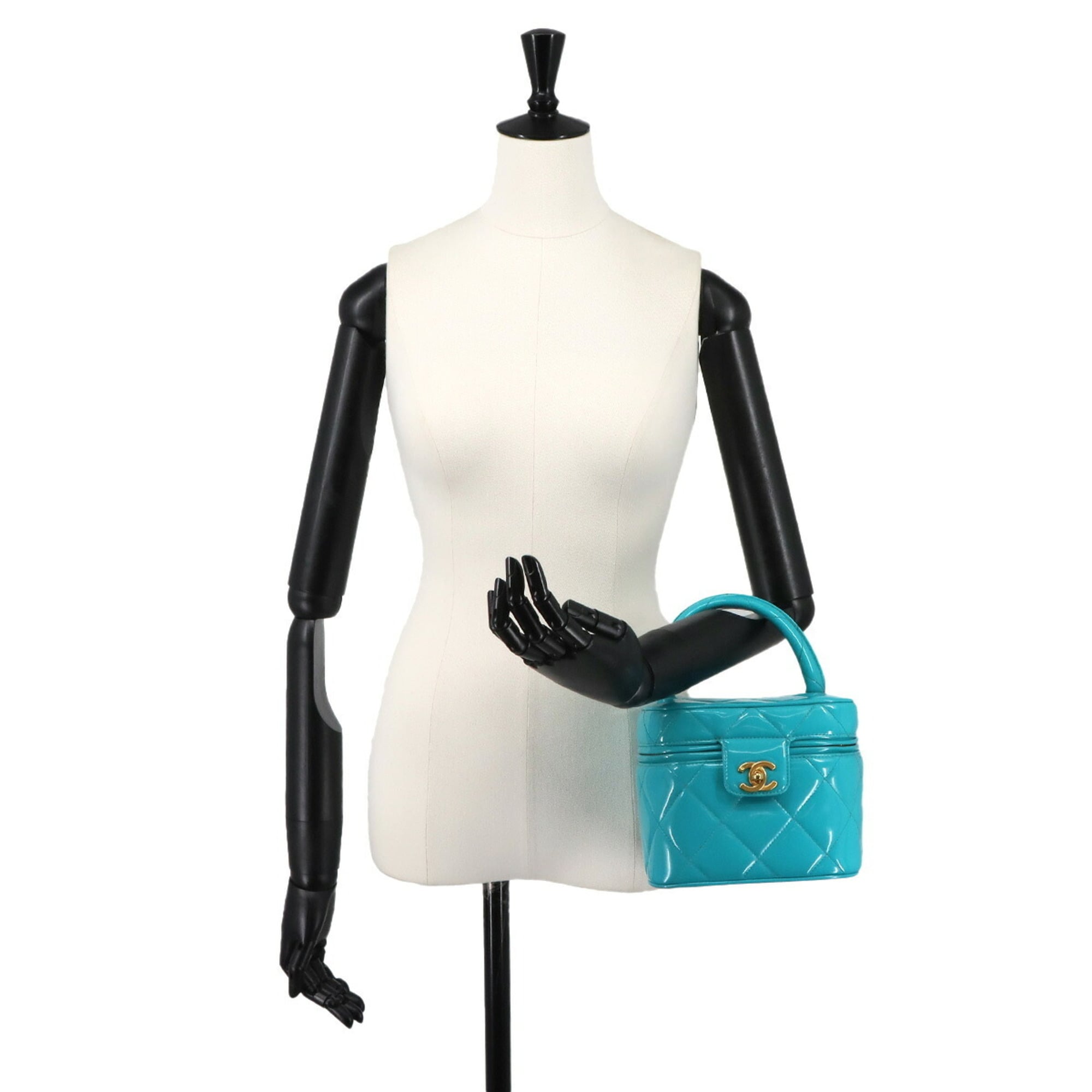 Chanel Blue Patent Leather Handbag Vanity Bag (Pre-Owned)