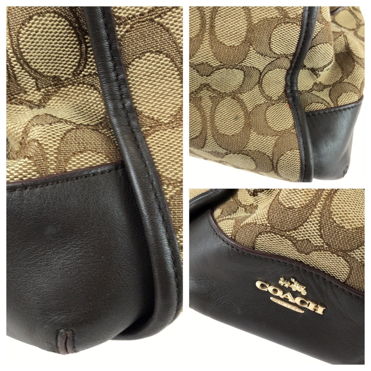 Coach Beige Brown Canvas Leather Shoulder Bag (Pre-Owned)