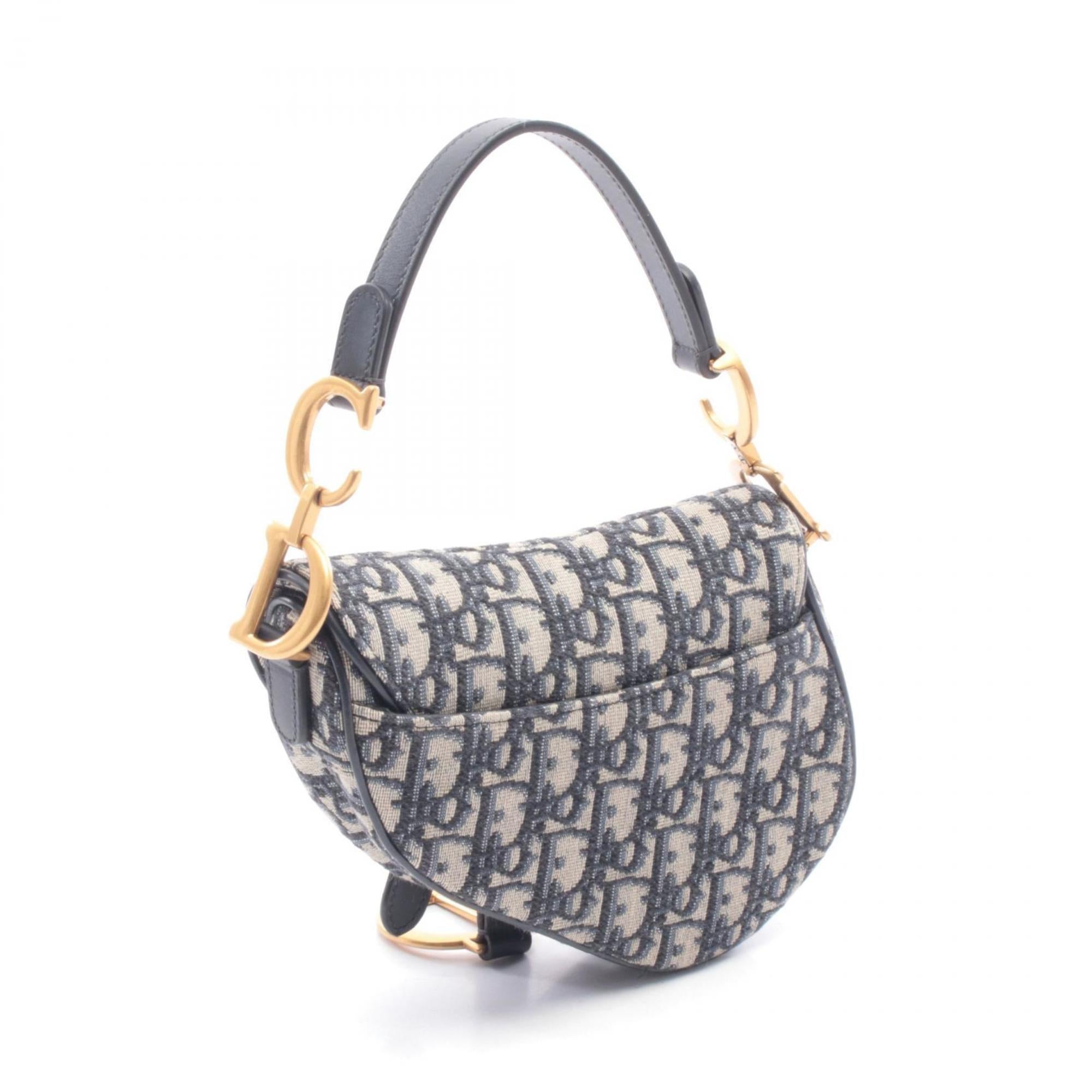 Christian Dior Ivory Navy Canvas Leather Handbag Saddle Bag (Pre-Owned)