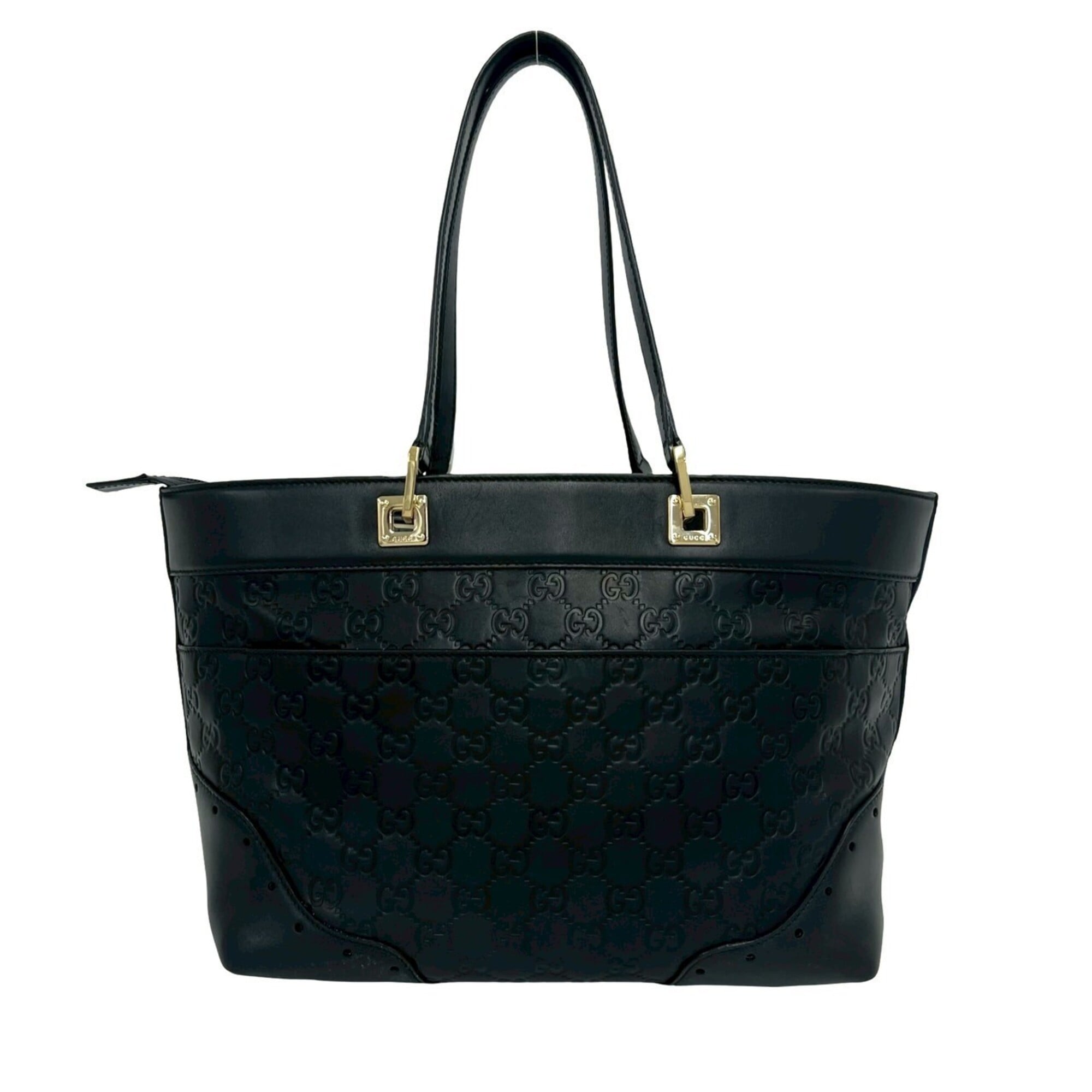Gucci Black Leather Boston Bag Handbag Tote Bag (Pre-Owned)