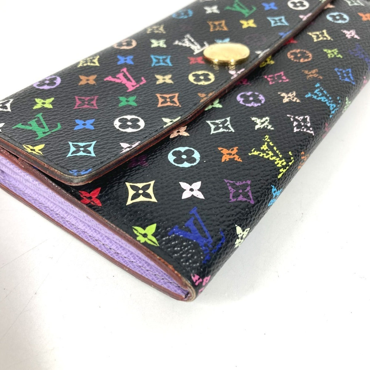 Louis Vuitton Black Multi-Color Purple Monogram Multicolore Canvas Long Wallet (Bi-Fold) (Pre-Owned)