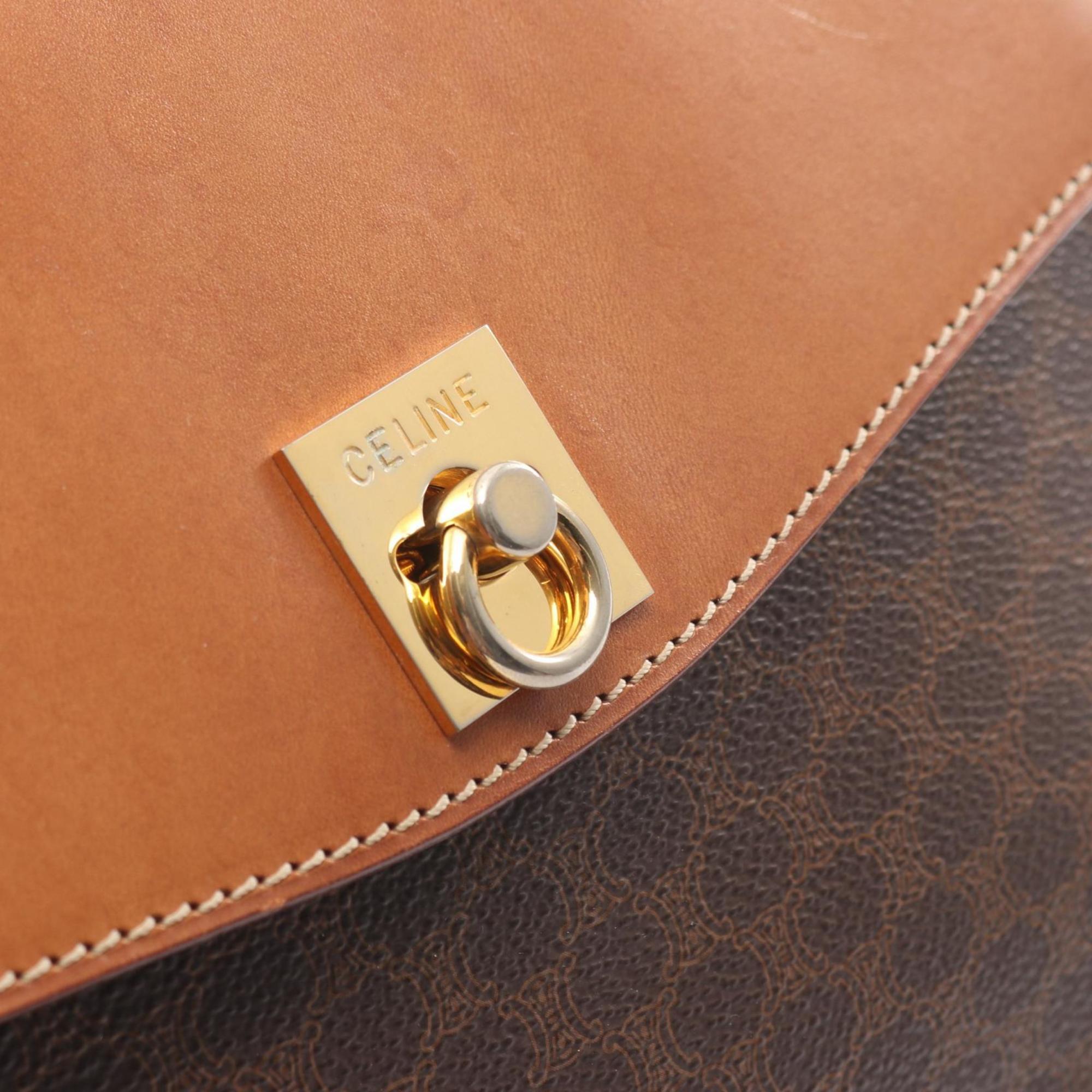 Celine Brown Coated Canvas Leather Handbag Shoulder Bag (Pre-Owned)