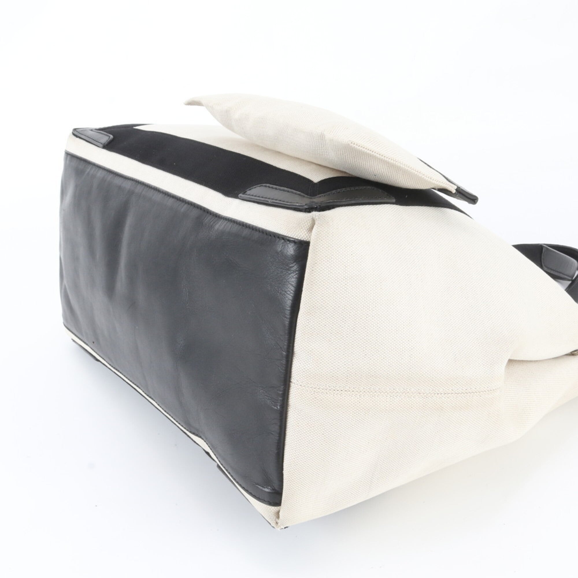 Balenciaga White Leather Canvas Handbag Pouch Tote Bag (Pre-Owned)