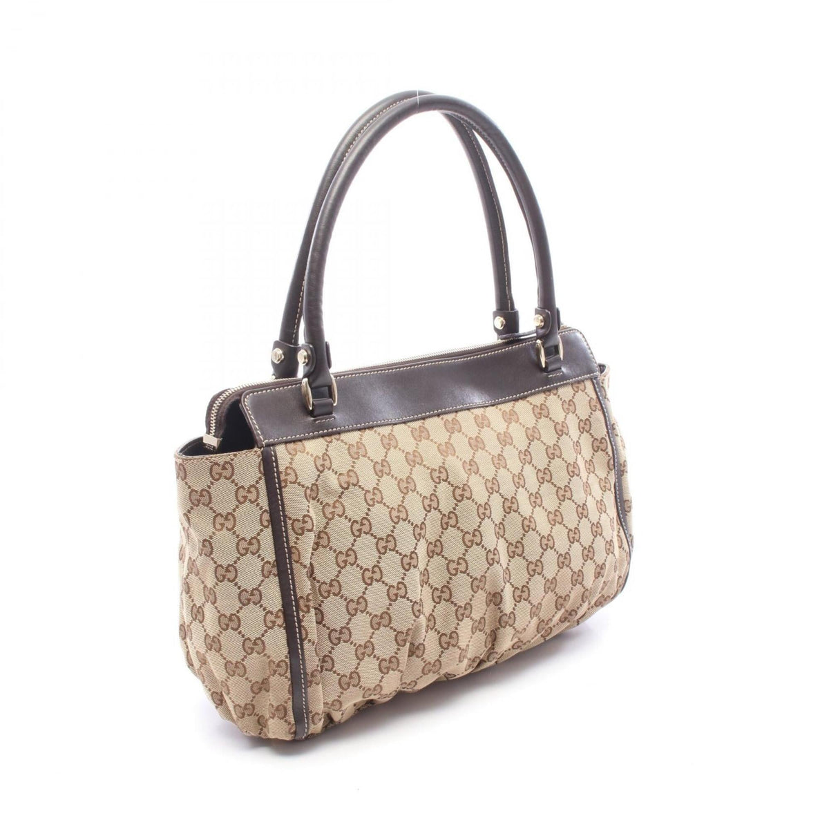 Gucci Beige Brown Canvas Leather Handbag Tote Bag (Pre-Owned)