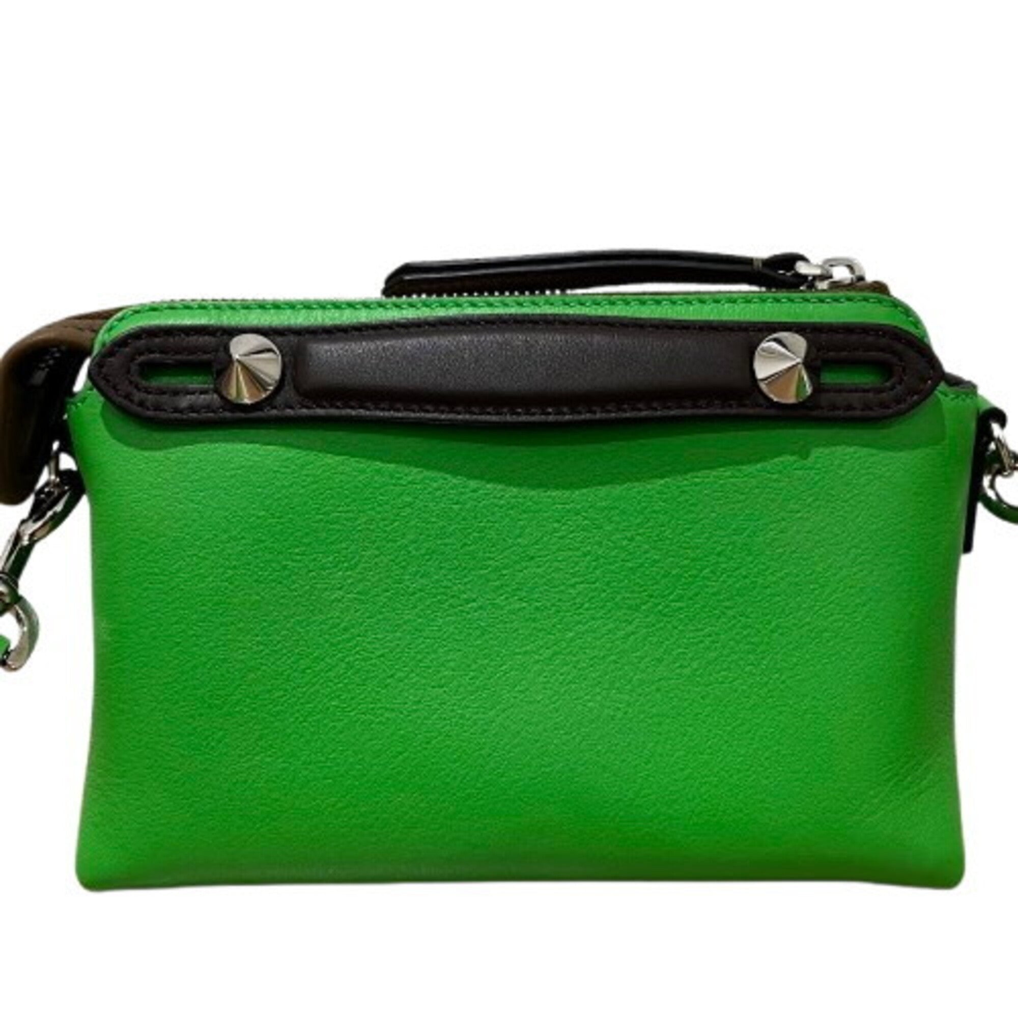 Fendi Black Green Leather Clutch Bag Handbag Pouch (Pre-Owned)