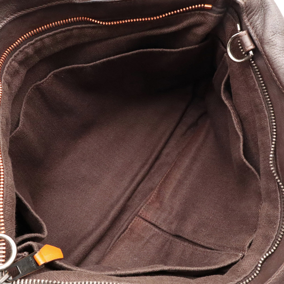 Hermes Dark Brown Navy Orange Veau Derma Shoulder Bag Tote Bag (Pre-Owned)