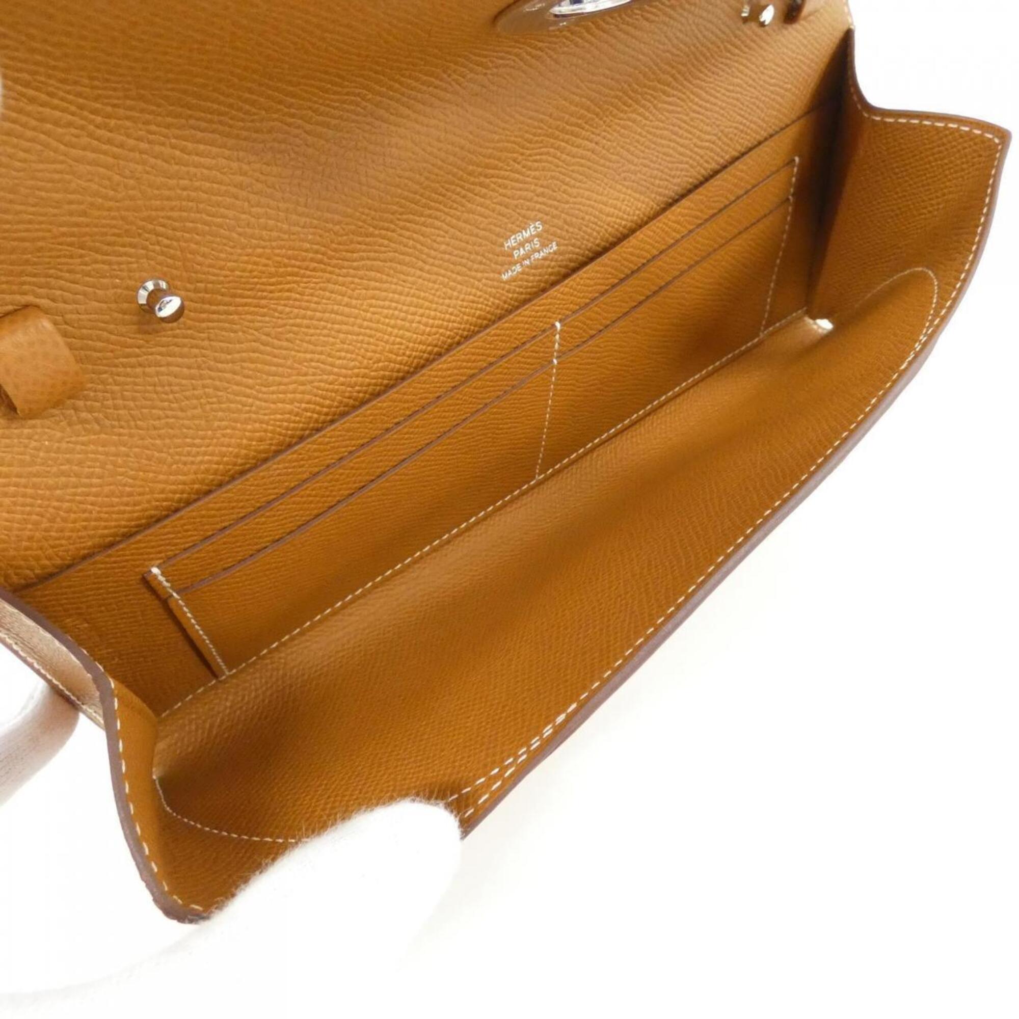 Hermes Brown Gold Brown Epsom Leather Chain/Shoulder Wallet (Pre-Owned)