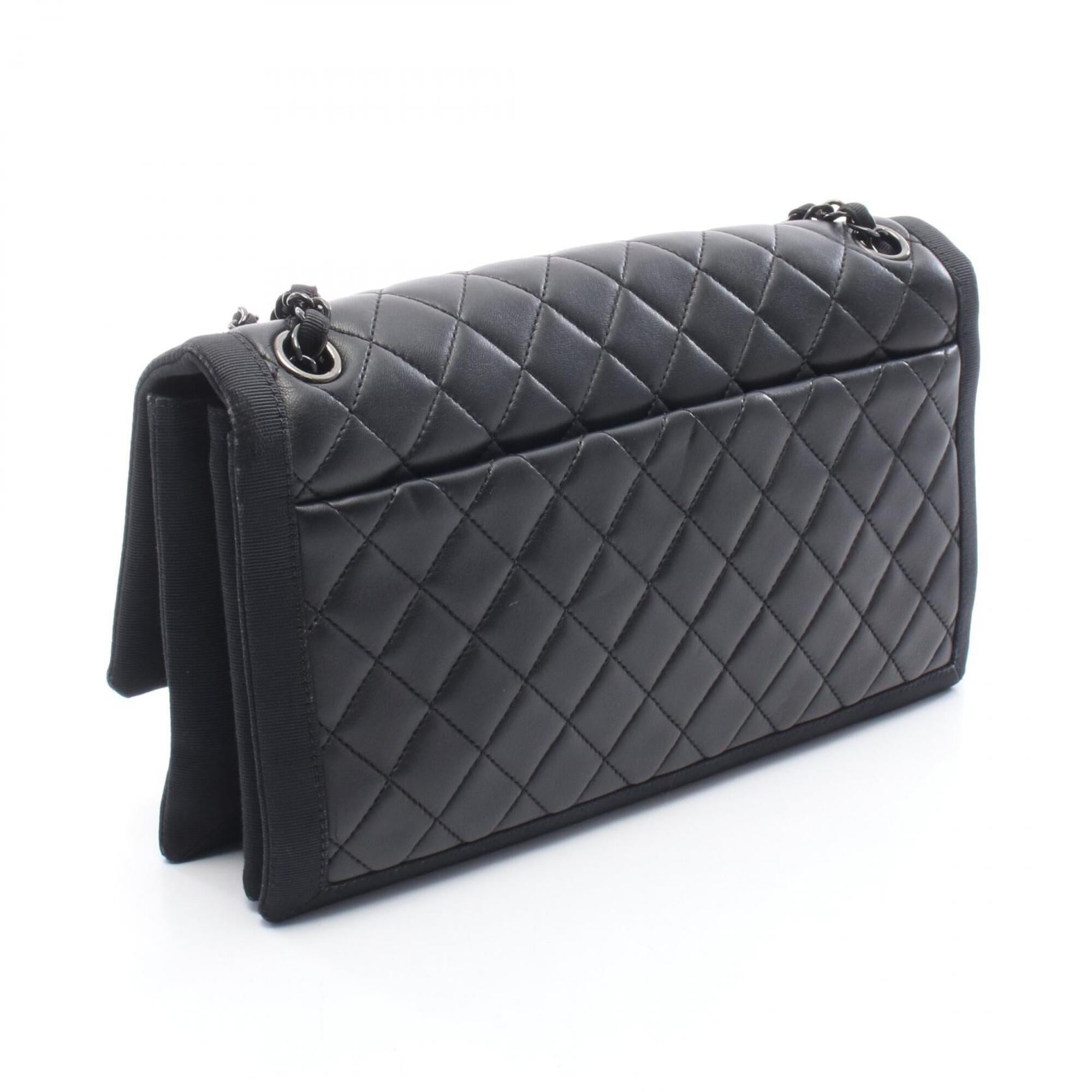 Chanel Black Canvas Leather Handbag Shoulder Bag (Pre-Owned)