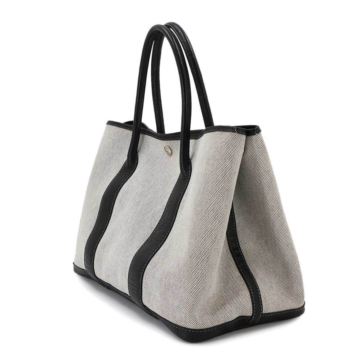 Hermes Black Gray Toile H Leather Handbag Tote Bag (Pre-Owned)