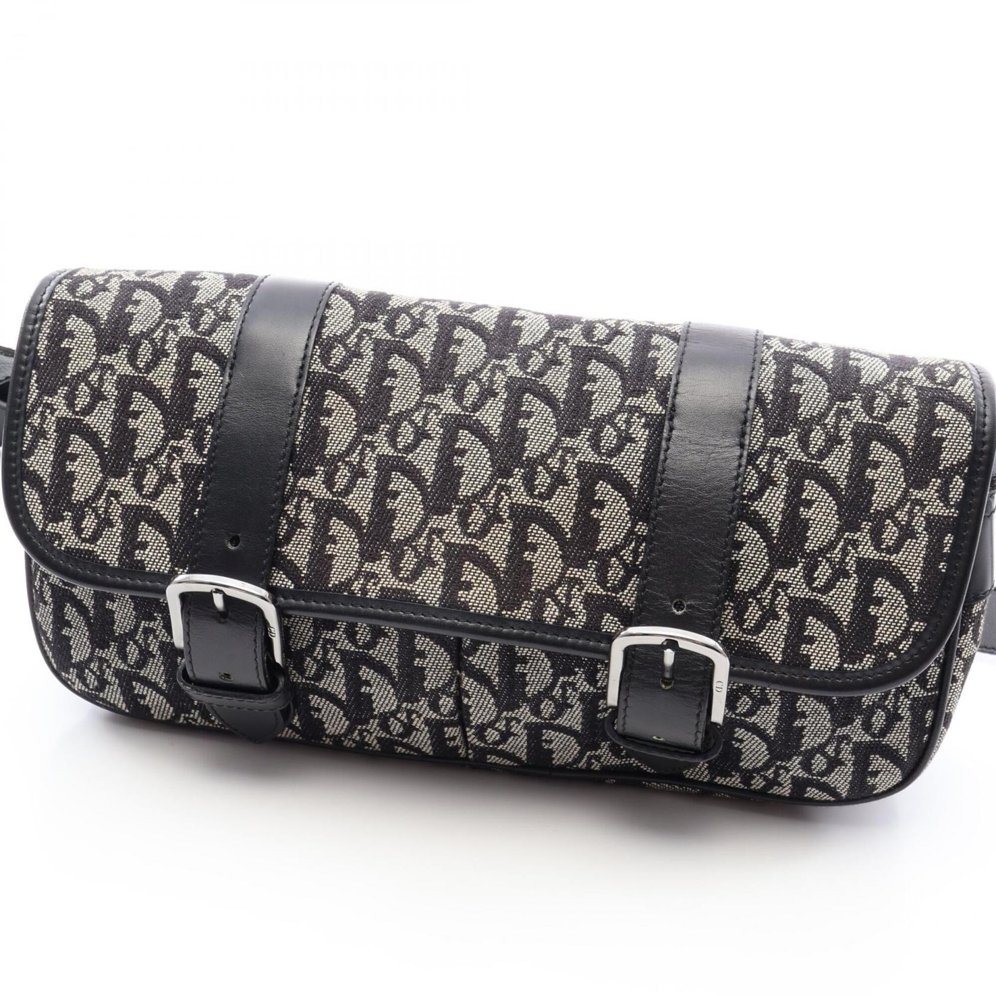 Christian Dior Beige Black Canvas Leather Handbag Shoulder Bag (Pre-Owned)