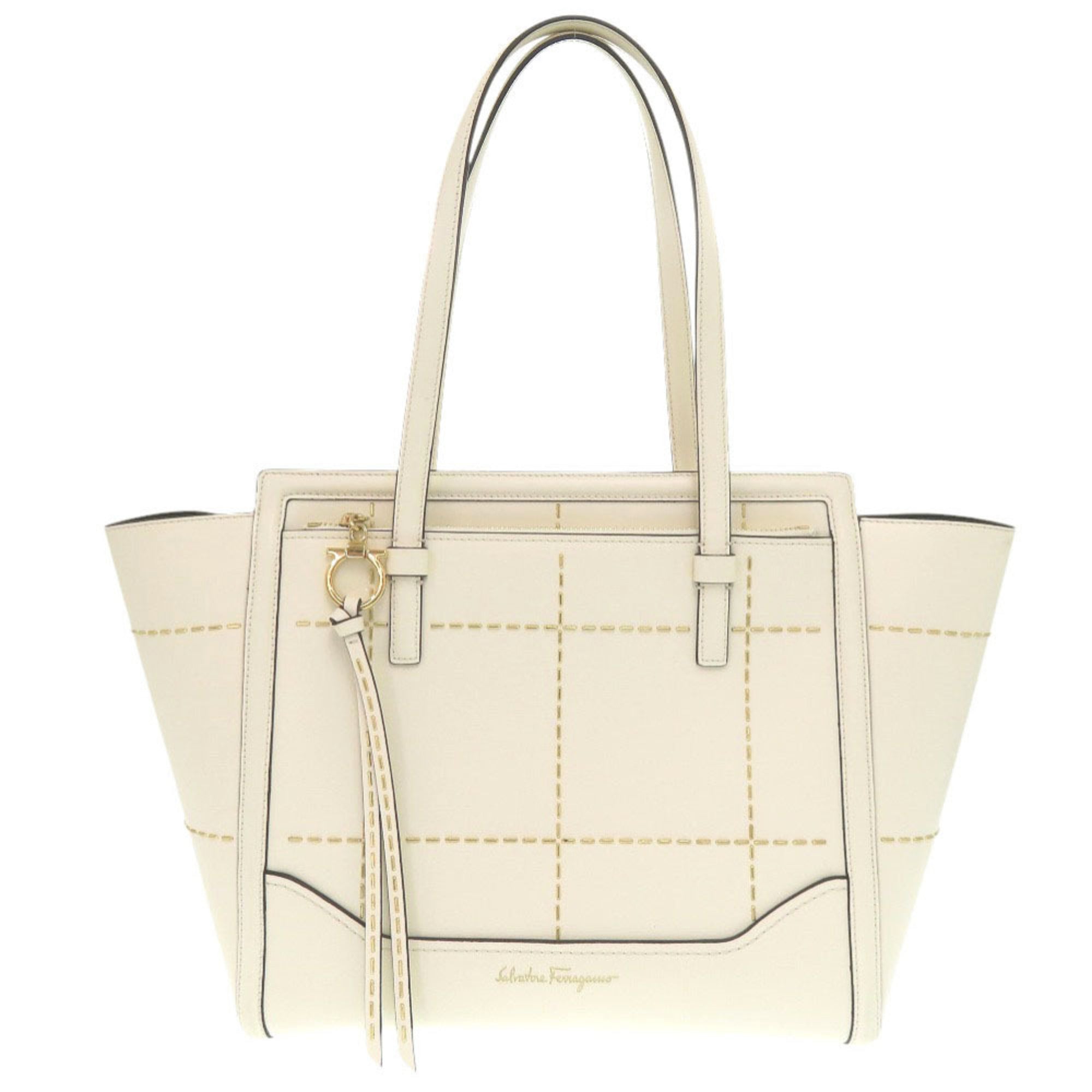 Salvatore Ferragamo White Leather Shoulder Bag Tote Bag (Pre-Owned)