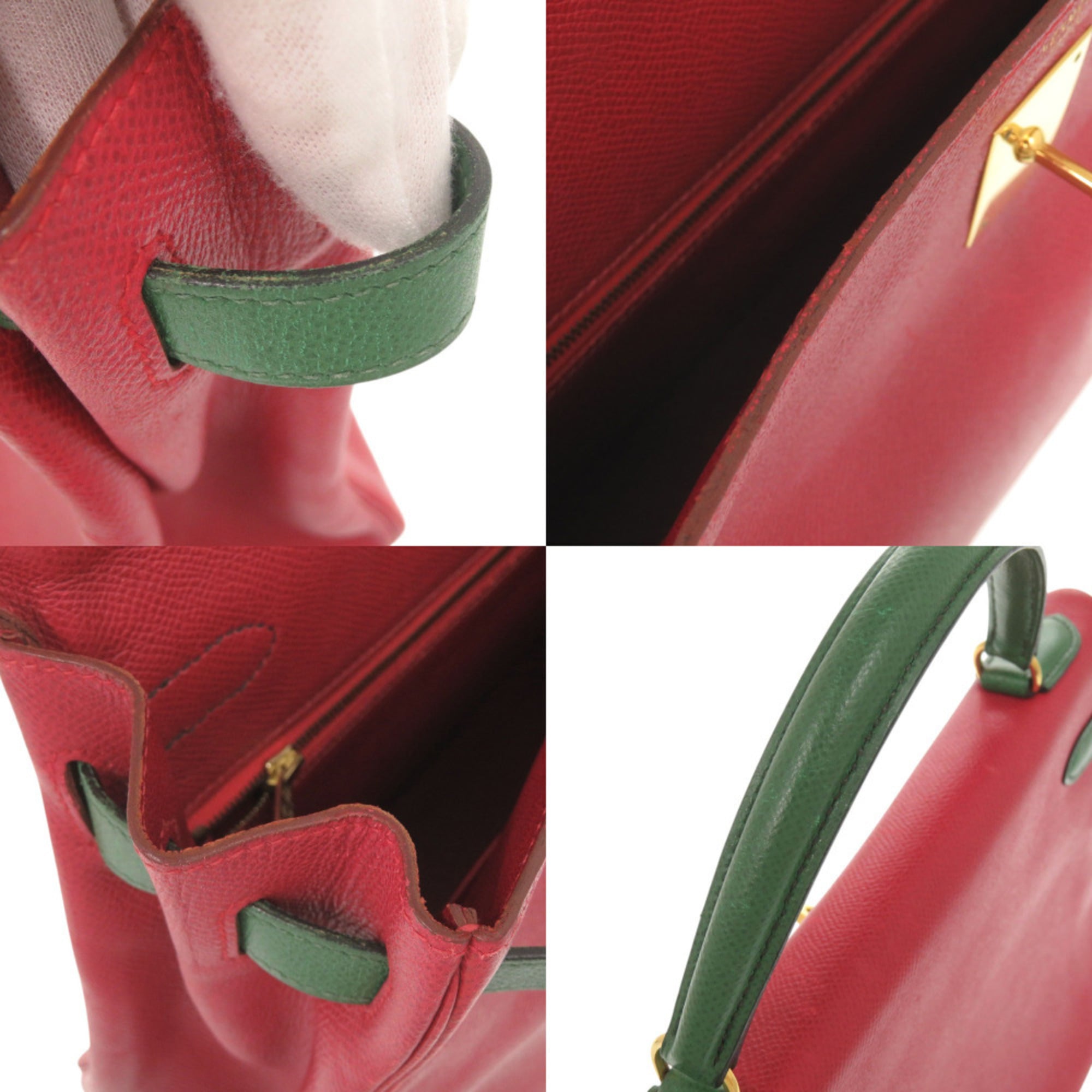 Hermes Rouge Vif Vert Courchevel Leather Handbag (Pre-Owned)