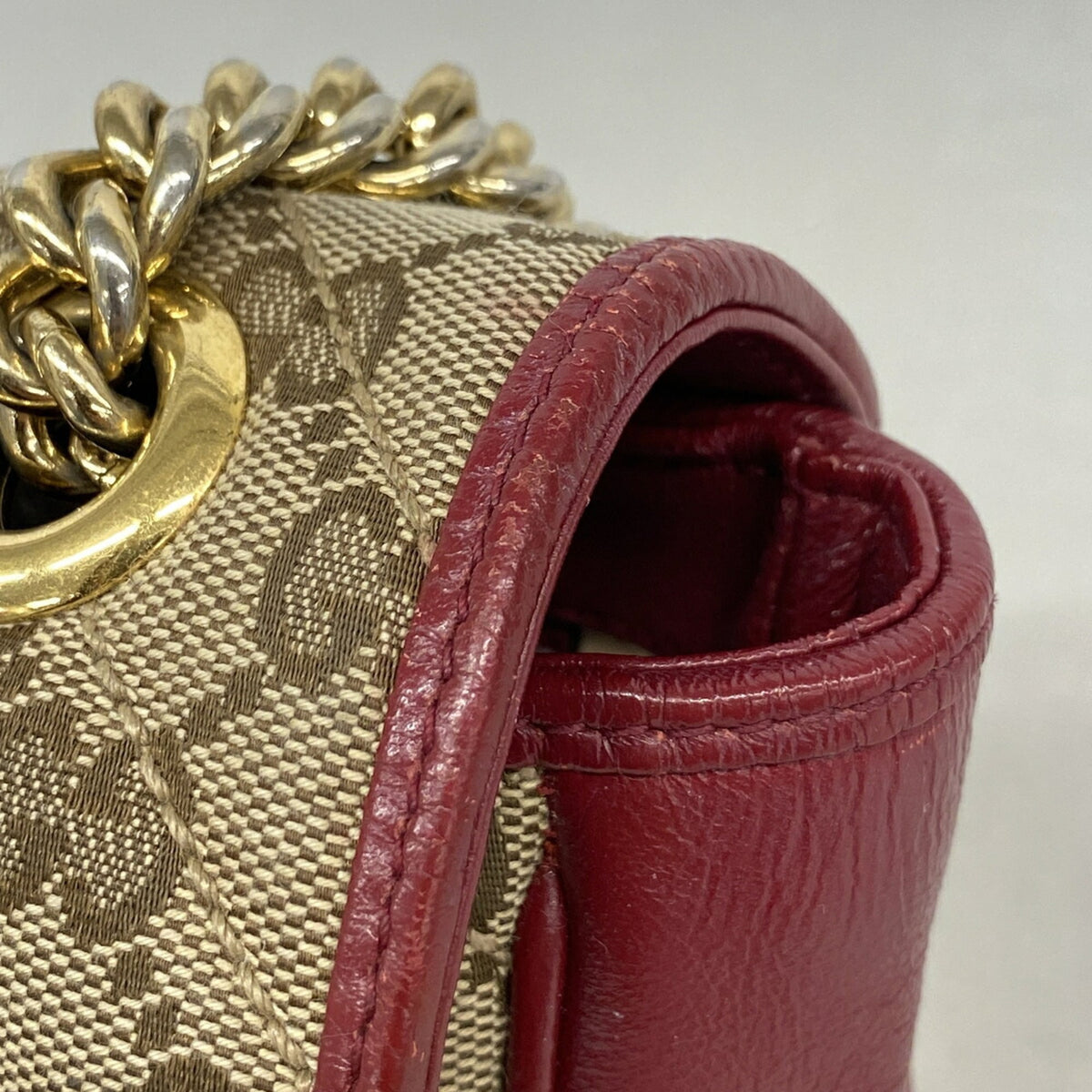 Gucci Beige Red Color Canvas Leather Shoulder Bag (Pre-Owned)