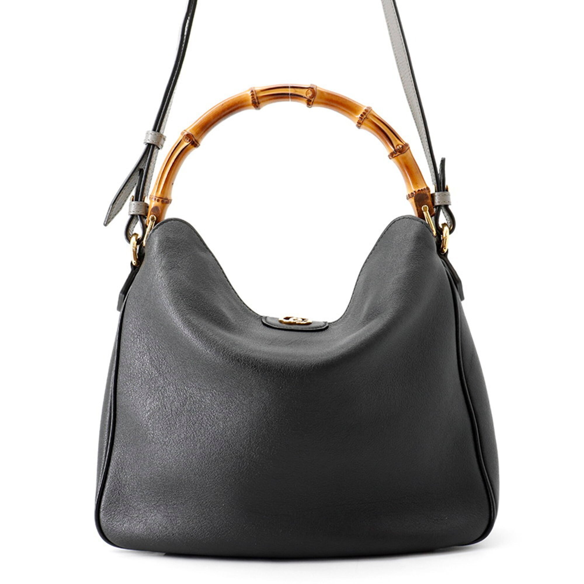 Gucci Black Gray Leather Handbag (Pre-Owned)