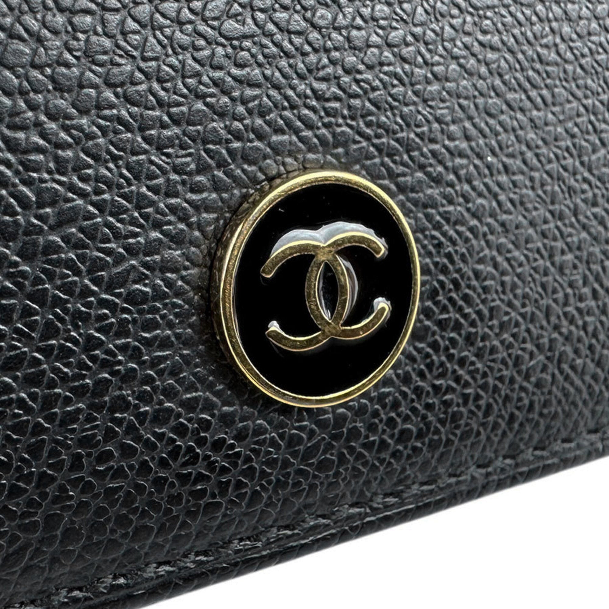 Chanel Black Leather Long Wallet (Bi-Fold) (Pre-Owned)
