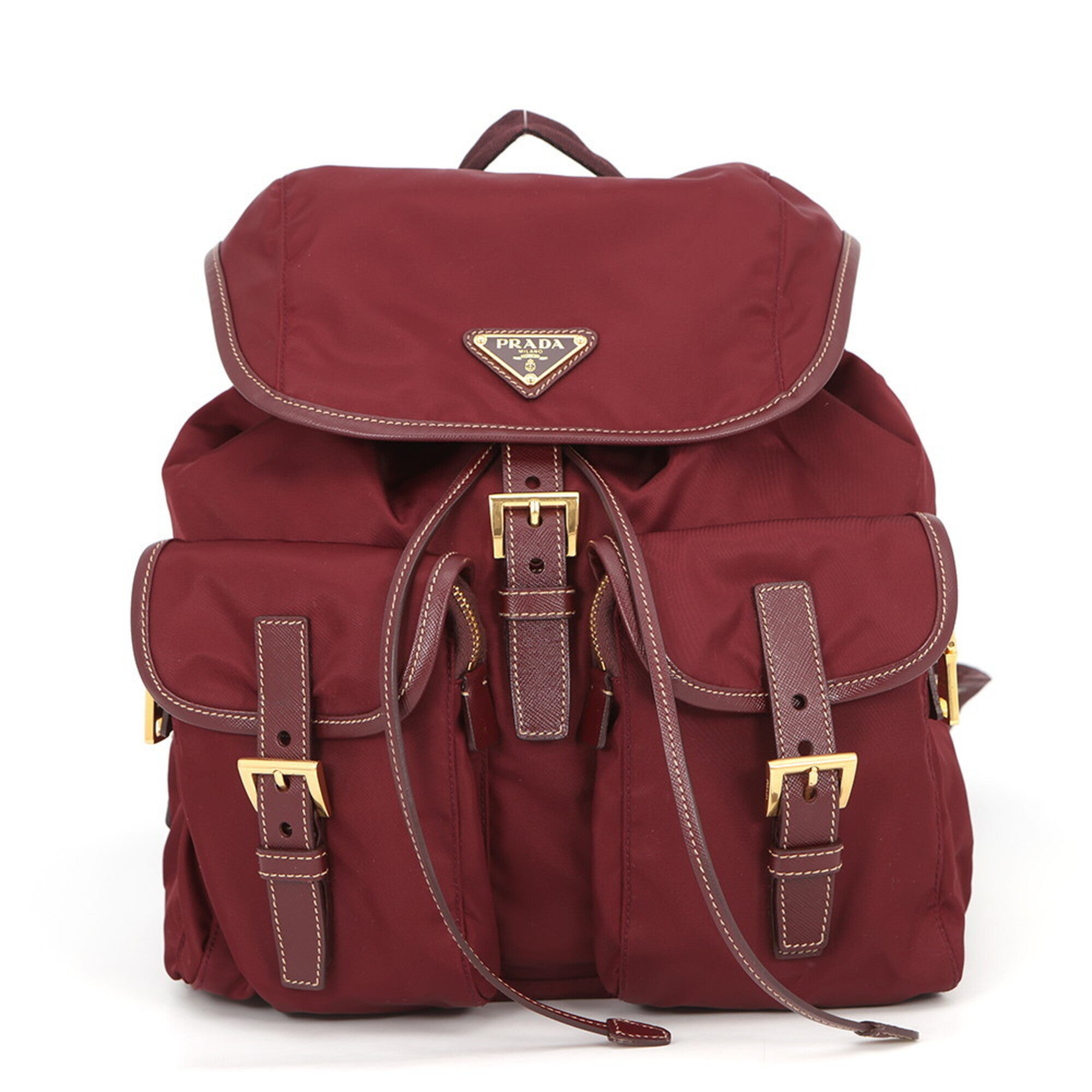 Prada Bordeaux Nylon Leather Backpack Handbag (Pre-Owned)
