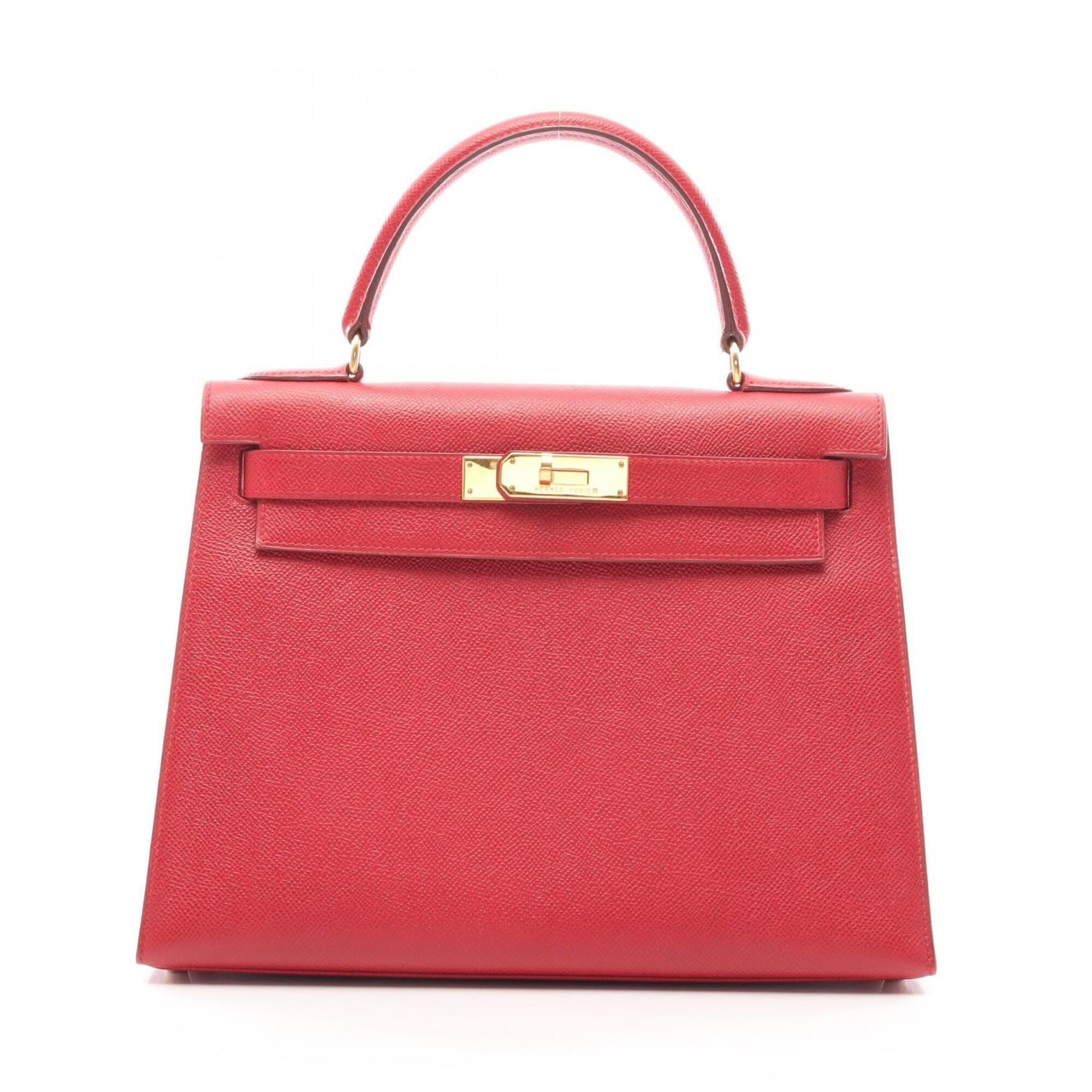 Hermes Red Color Rouge Vif Courchevel Leather Handbag (Pre-Owned)