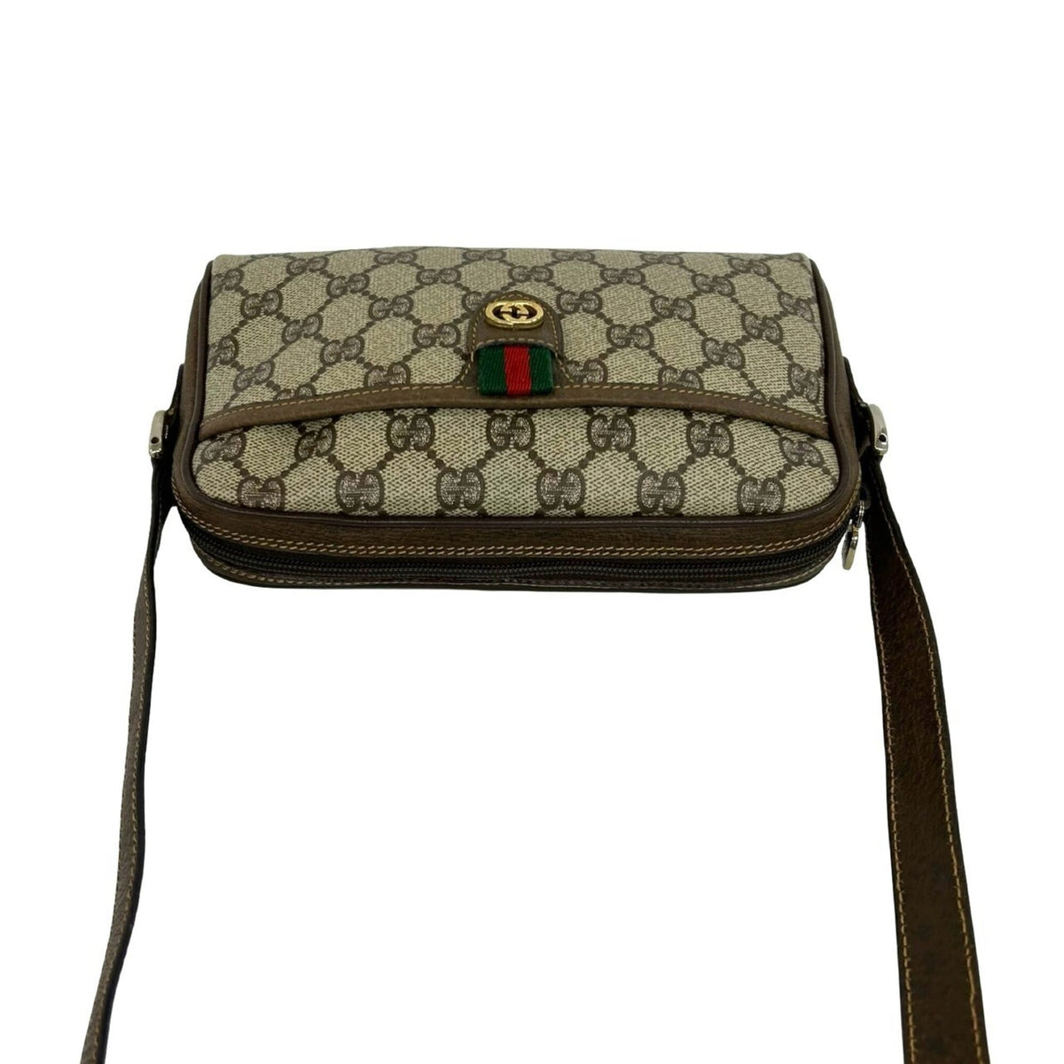 Gucci Brown Green Red Color Leather Pvc Pochette Shoulder Bag (Pre-Owned)