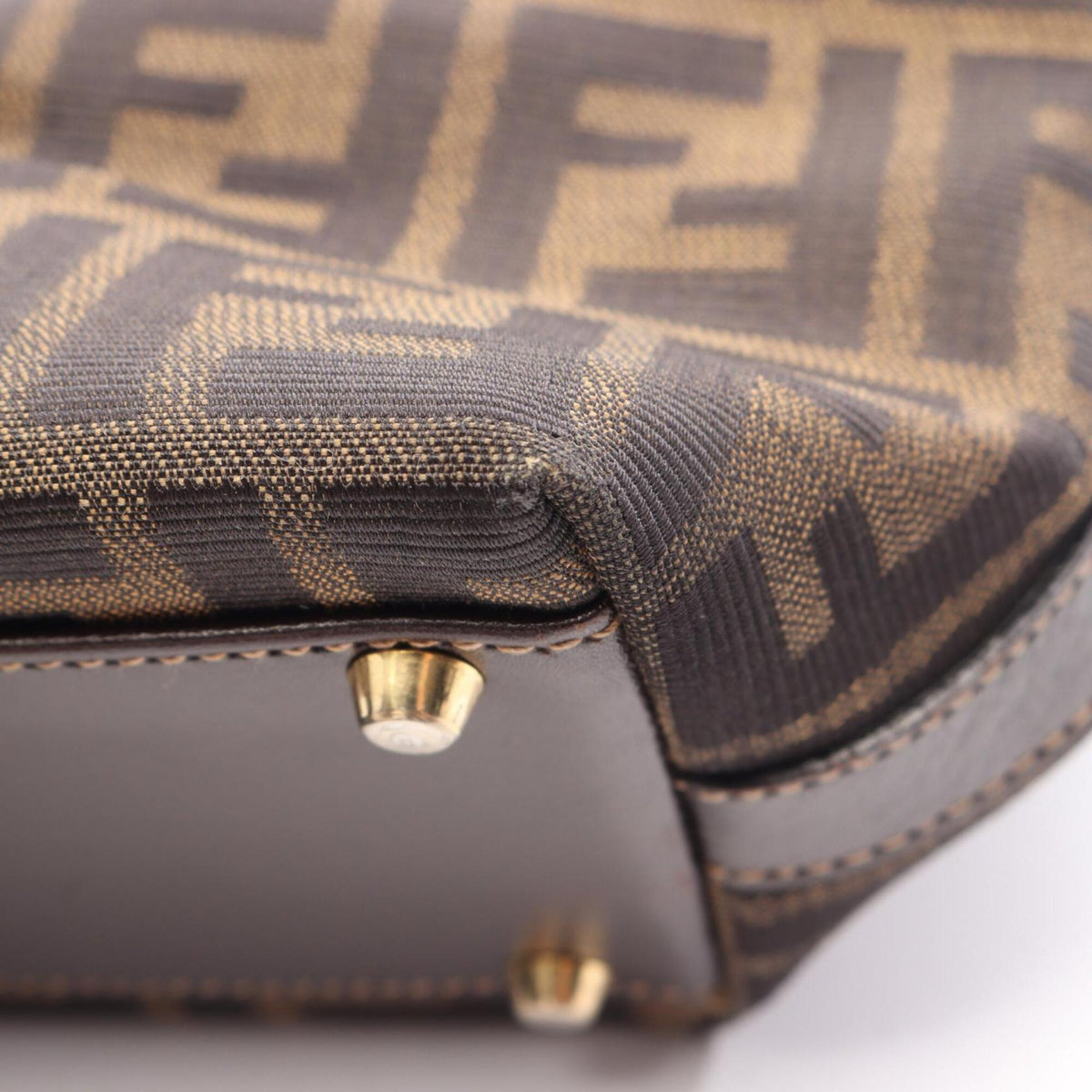 Fendi Black Brown Canvas Leather Handbag Tote Bag (Pre-Owned)