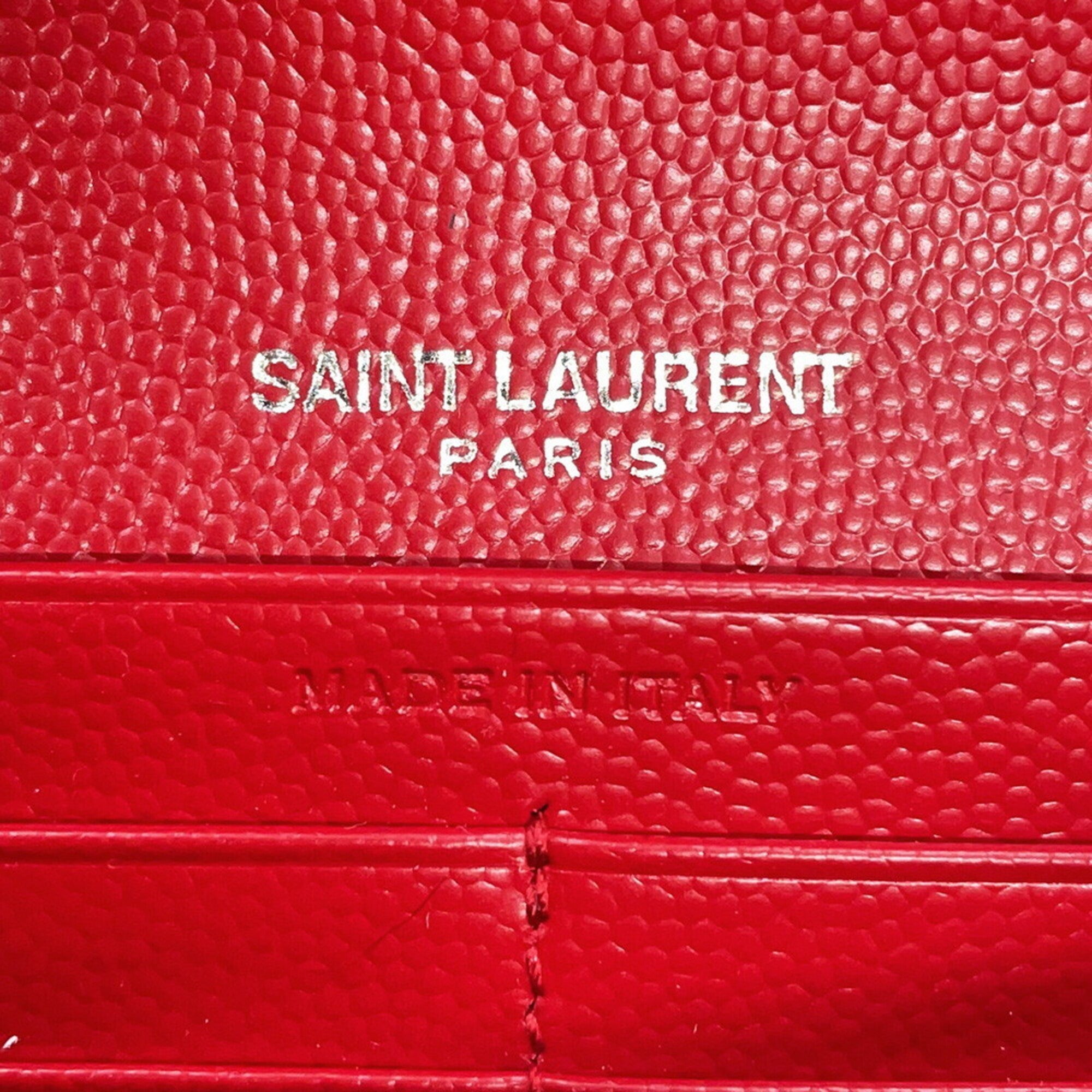 Yves Saint Laurent Red Color Leather Long Wallet (Bi-Fold) (Pre-Owned)