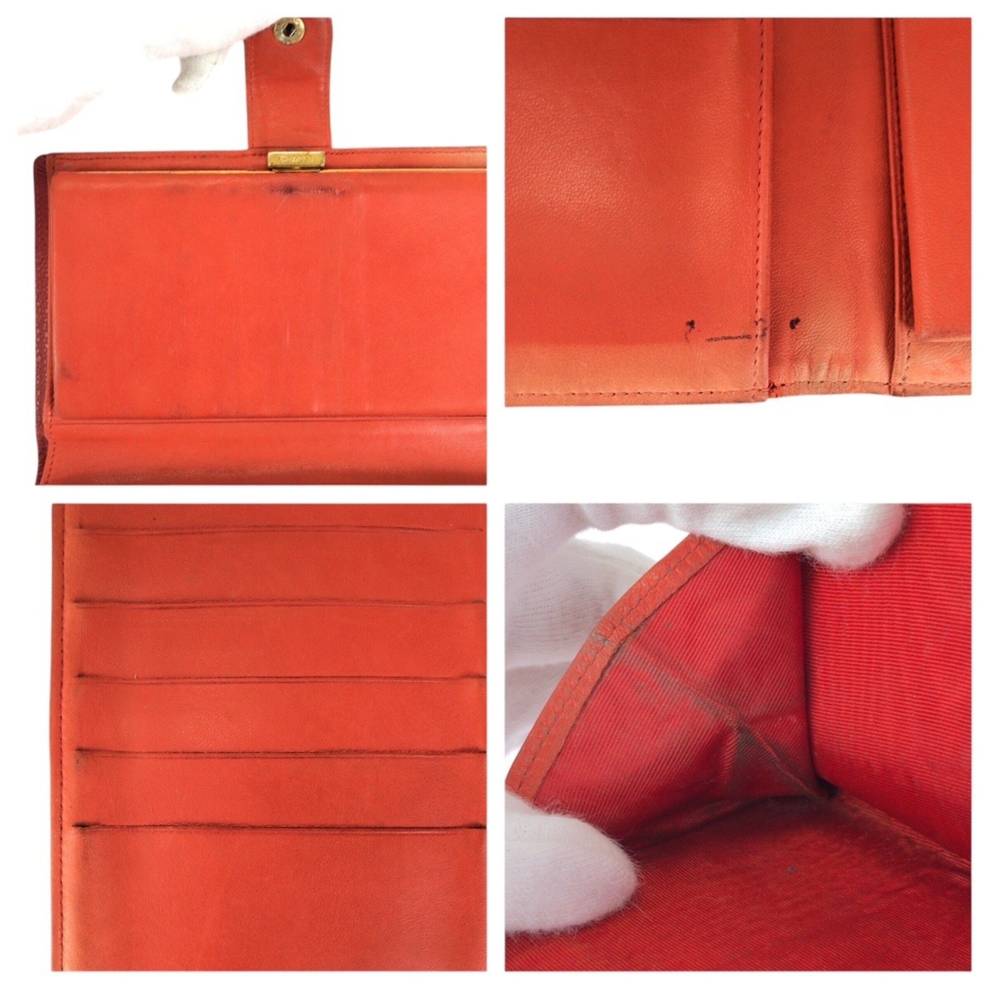 Chanel Red Color Grained Calfskin Middle Wallet (Bi-Fold) (Pre-Owned)