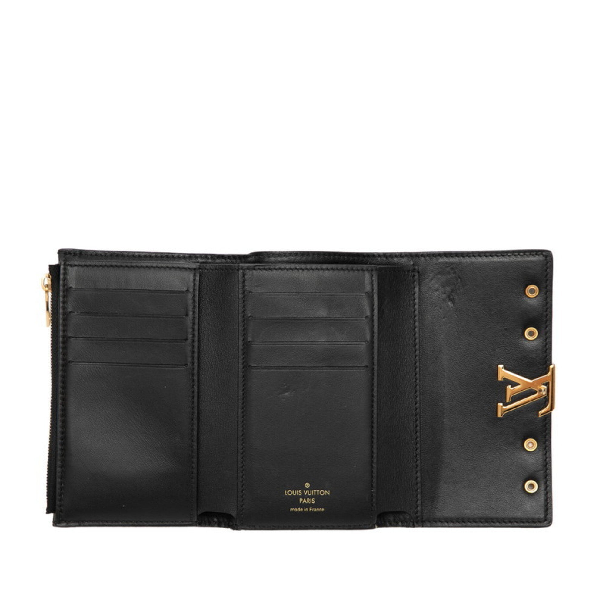 Louis Vuitton Black Leather Wallet (Tri-Fold) (Pre-Owned)