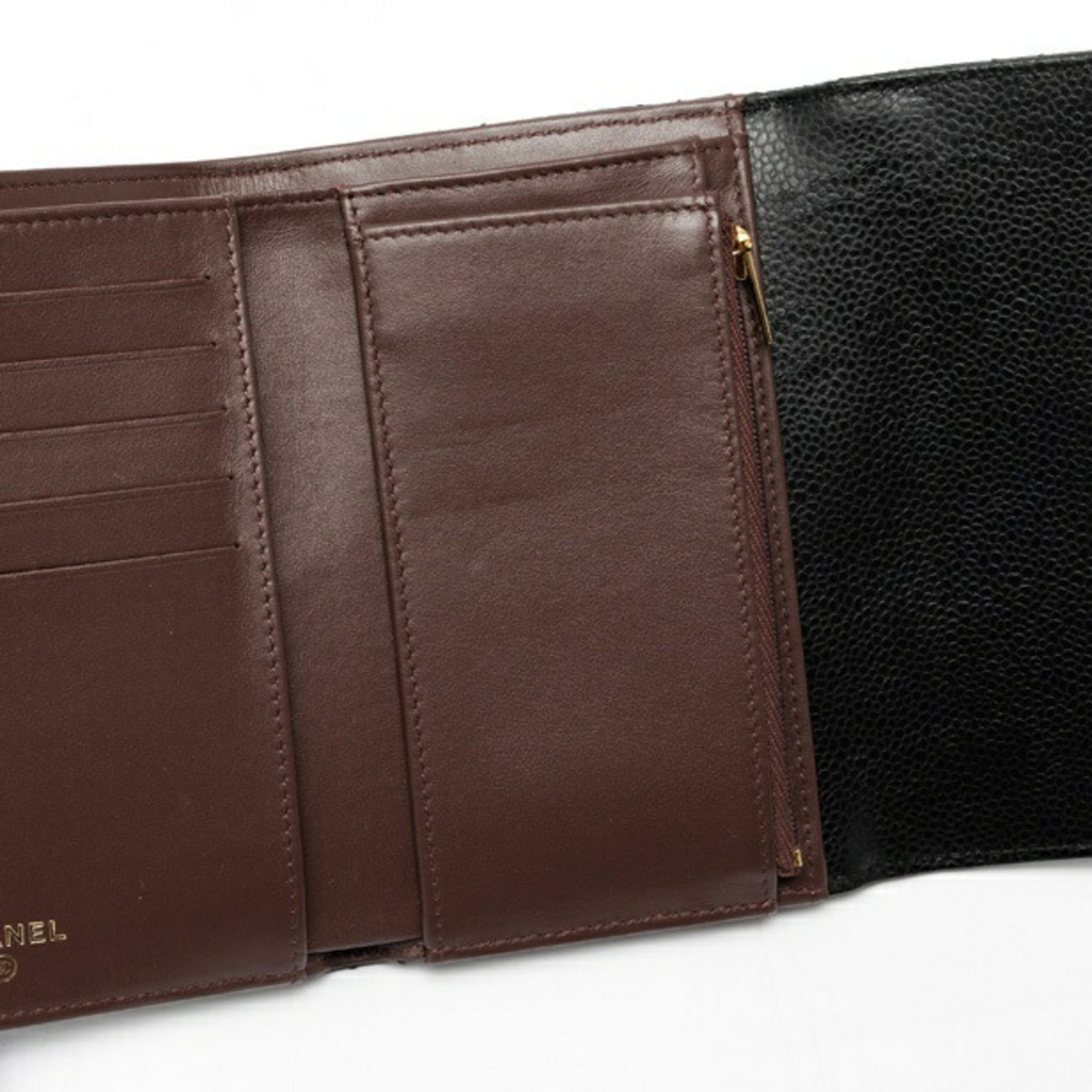 Chanel Black Grained Calfskin Wallet (Tri-Fold) (Pre-Owned)