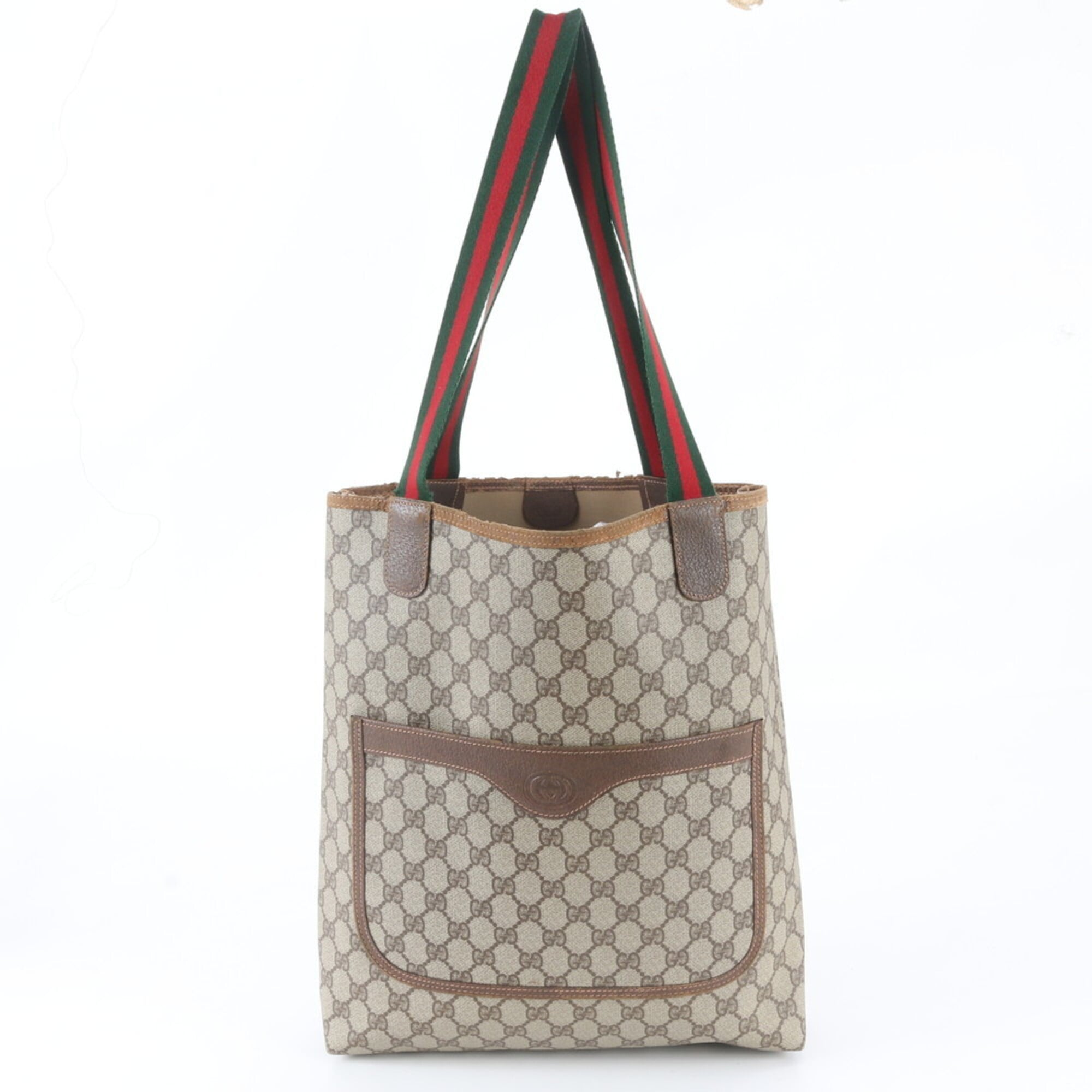 Gucci Beige Brown Leather Coated Canvas Shoulder Bag Tote Bag (Pre-Owned)