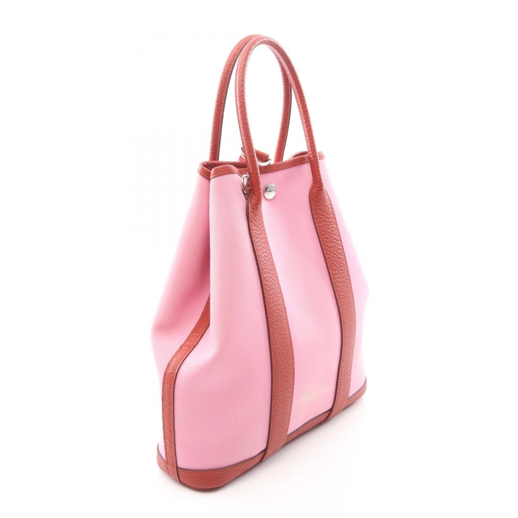 Hermes Bordeaux Pink Toile Officier Country Leather Handbag Tote Bag (Pre-Owned)