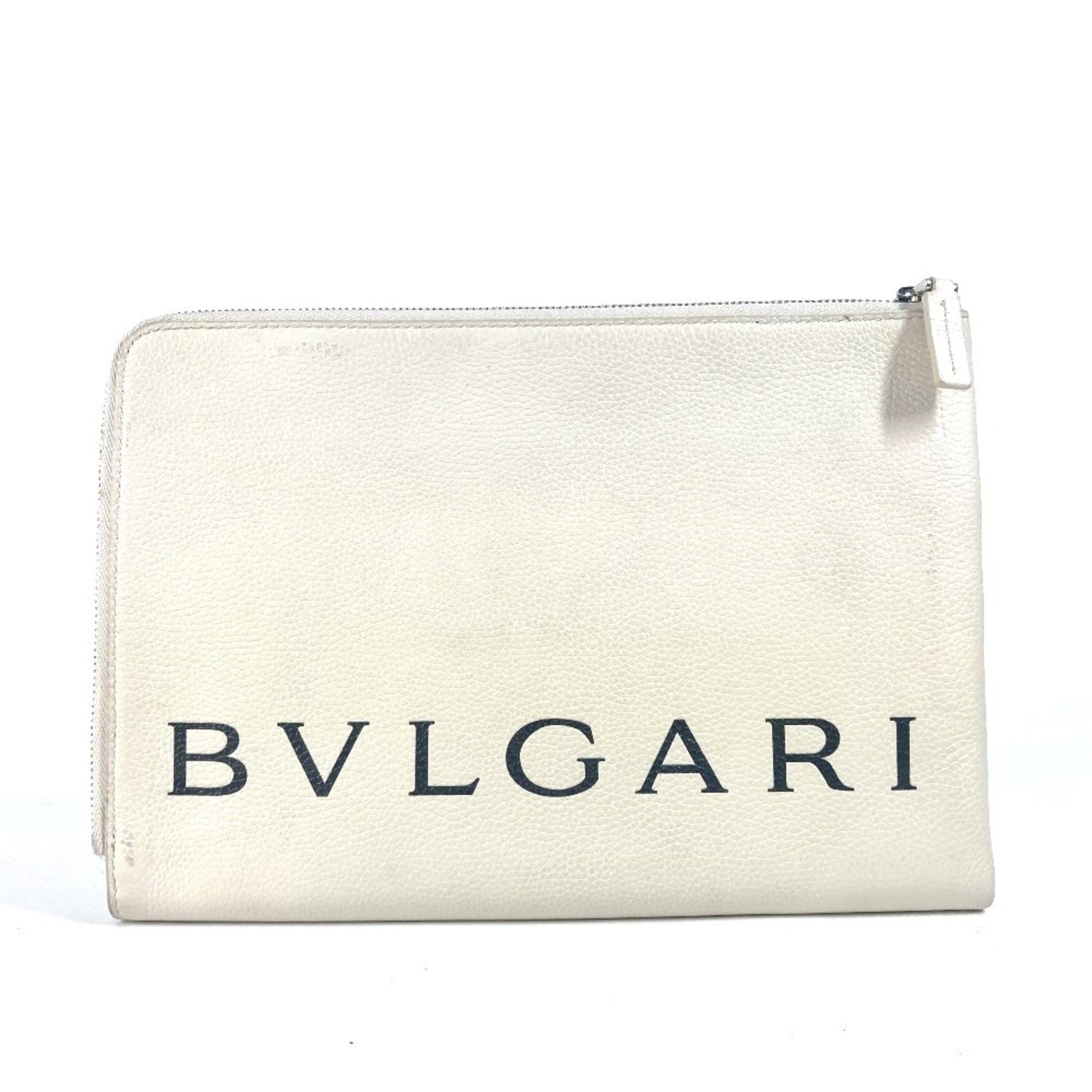 Bvlgari Black White Leather Clutch Bag Pouch (Pre-Owned)