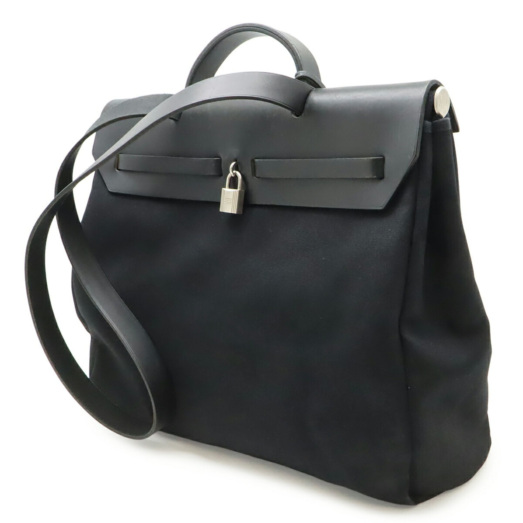 Hermes Black Toile Officier Handbag Shoulder Bag (Pre-Owned)