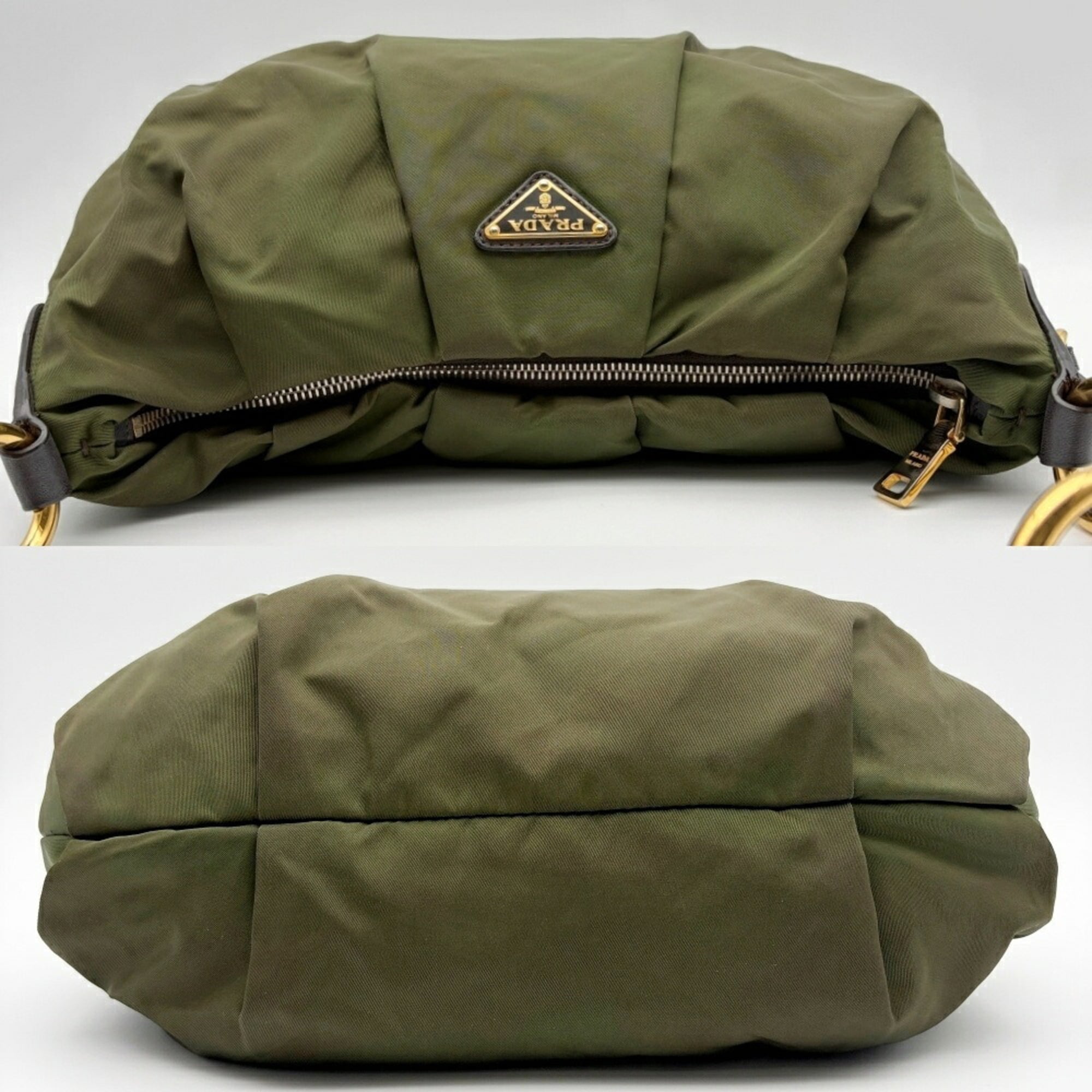 Prada Dark Brown Khaki Nylon Leather Shoulder Bag (Pre-Owned)