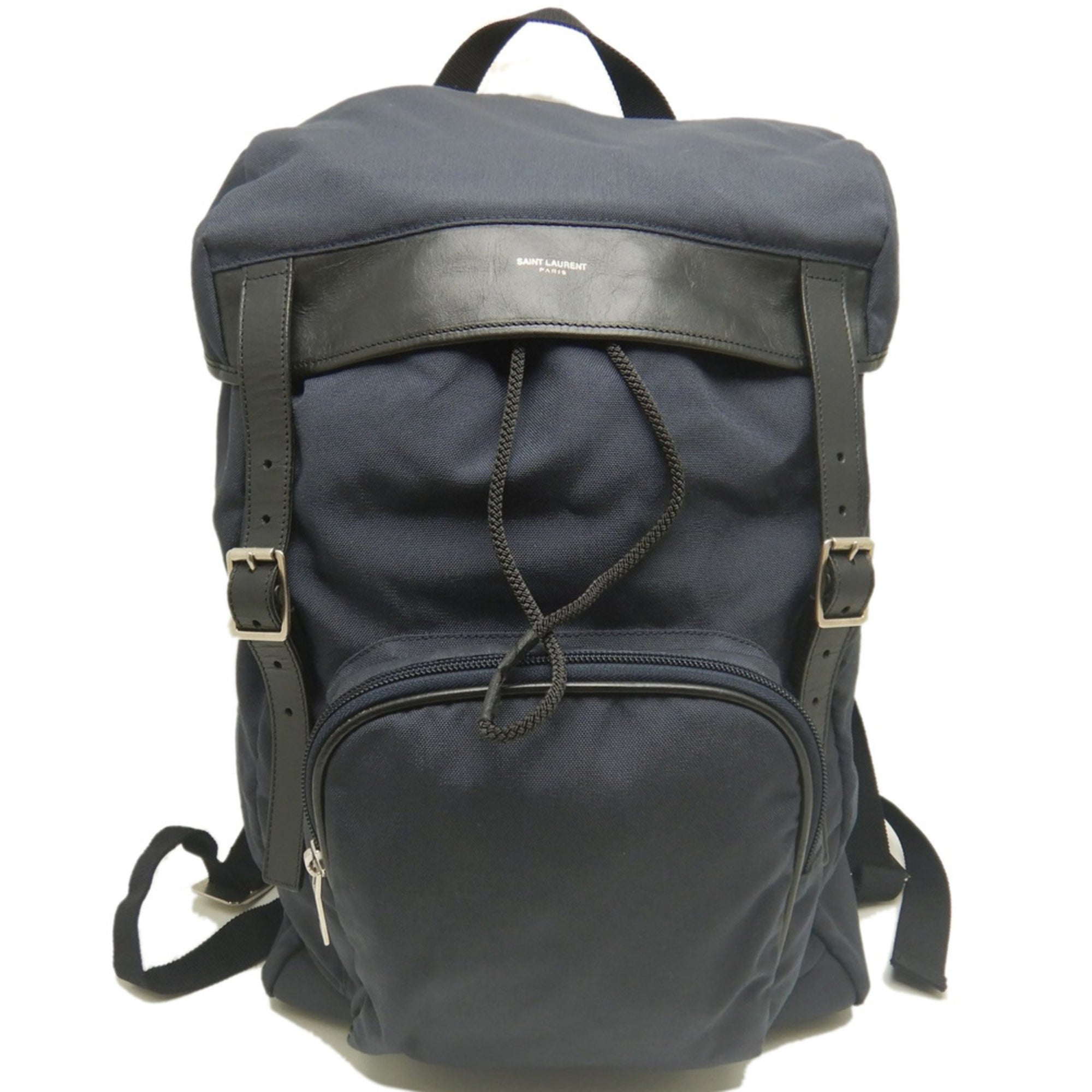 Yves Saint Laurent Navy Canvas Leather Backpack (Pre-Owned)
