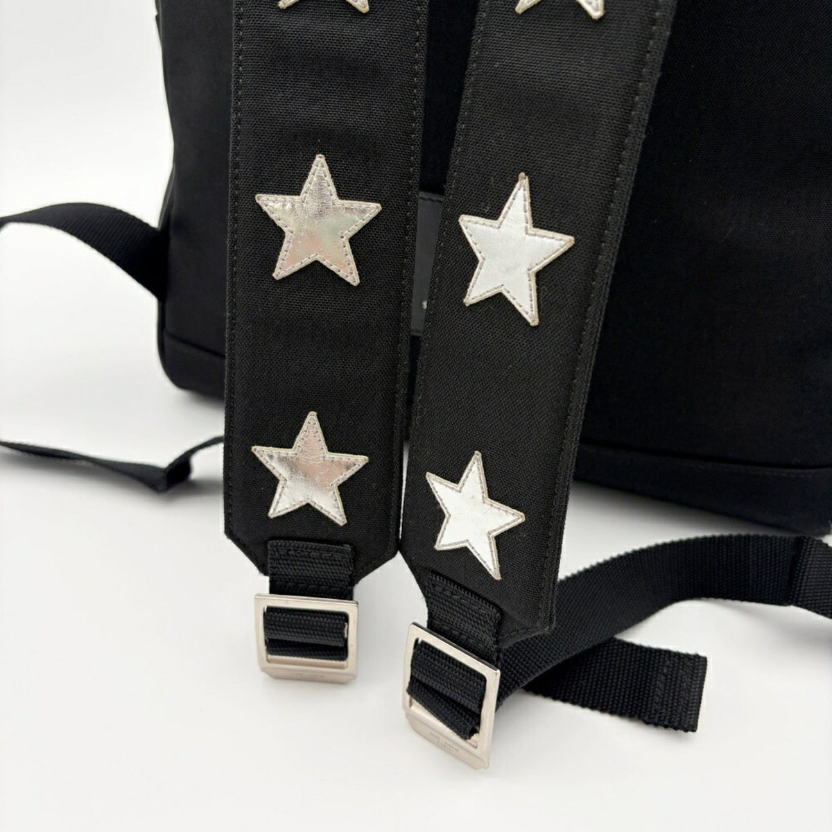 Saint Laurent Black Silver Canvas Leather Backpack (Pre-Owned)