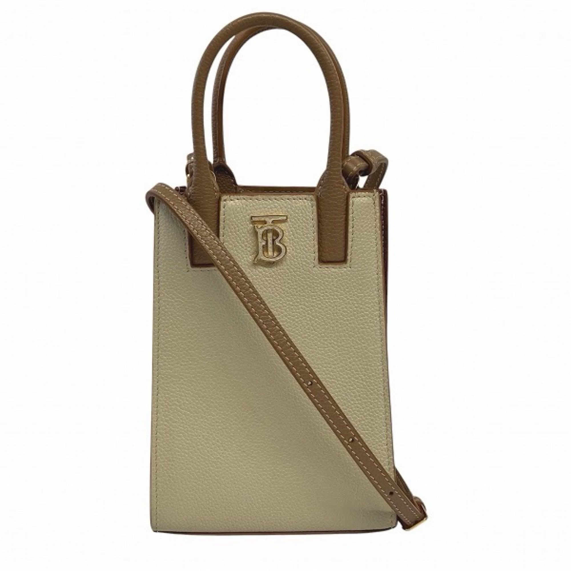 Burberry Beige Ivory Leather Shoulder Bag Tote Bag (Pre-Owned)
