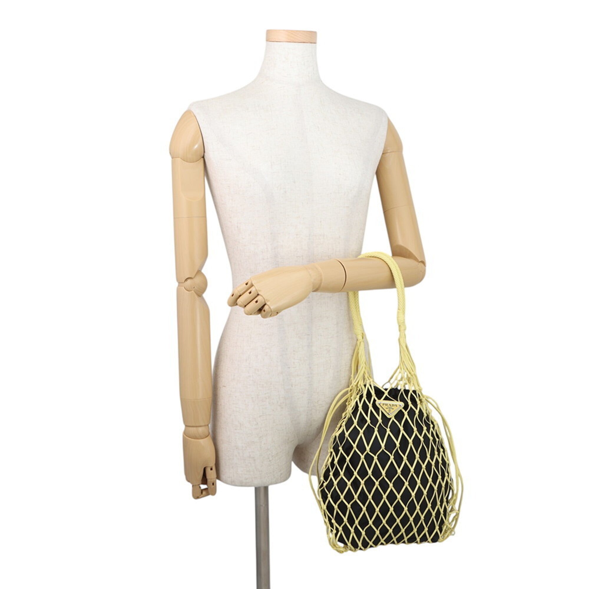 Prada Black Yellow Mesh Handbag Tote Bag (Pre-Owned)