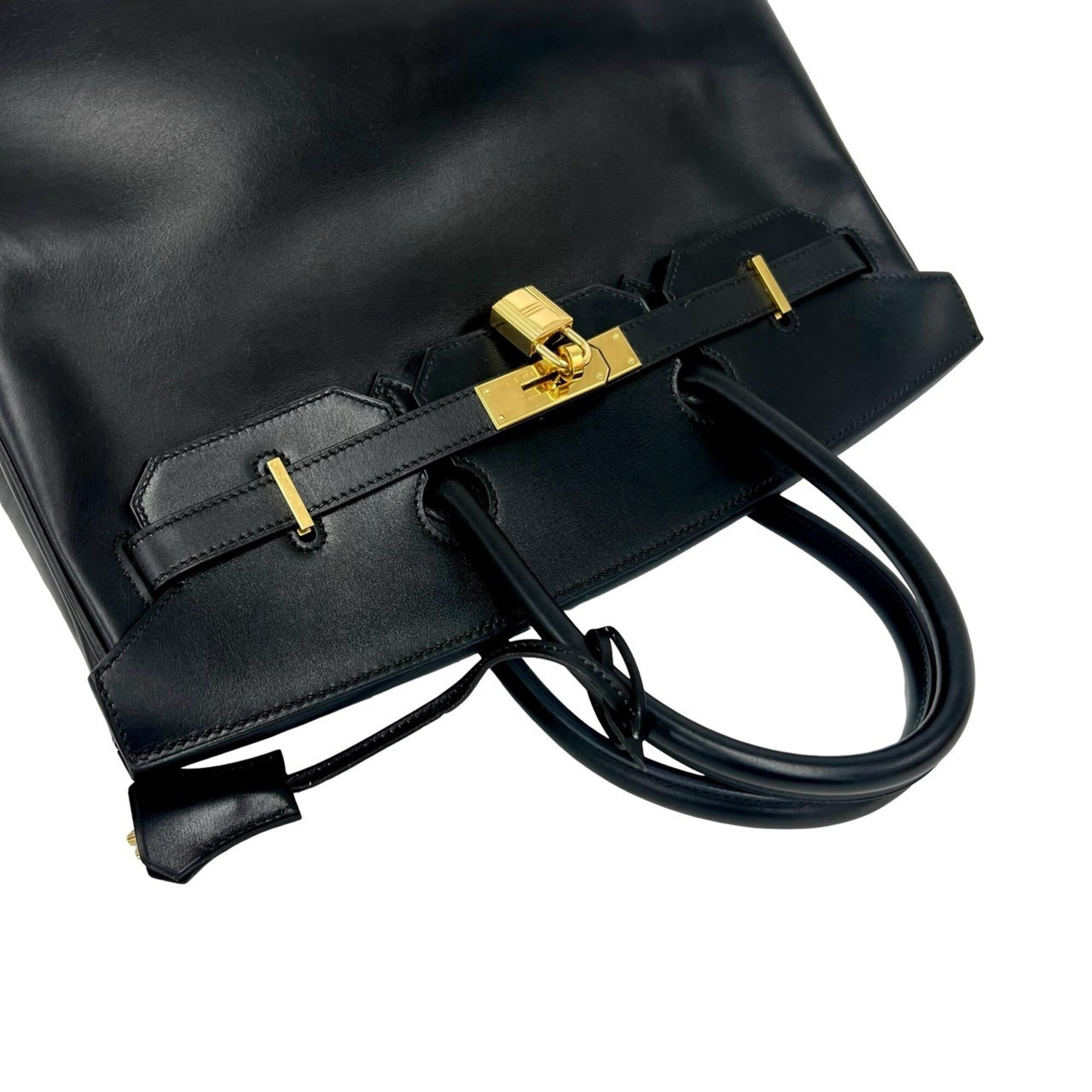 Hermes Black Box Calf Leather Handbag Tote Bag (Pre-Owned)