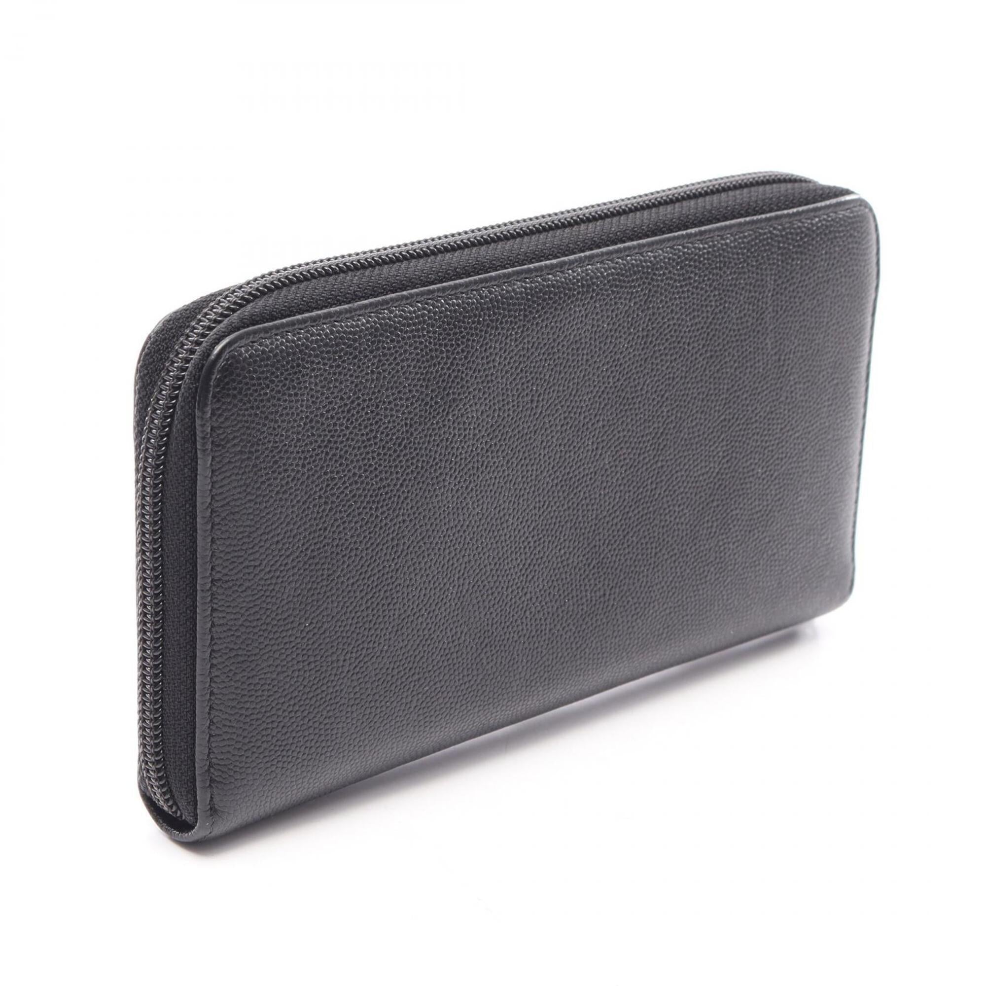 Chanel Black Grained Calfskin Long Wallet (Bi-Fold) (Pre-Owned)