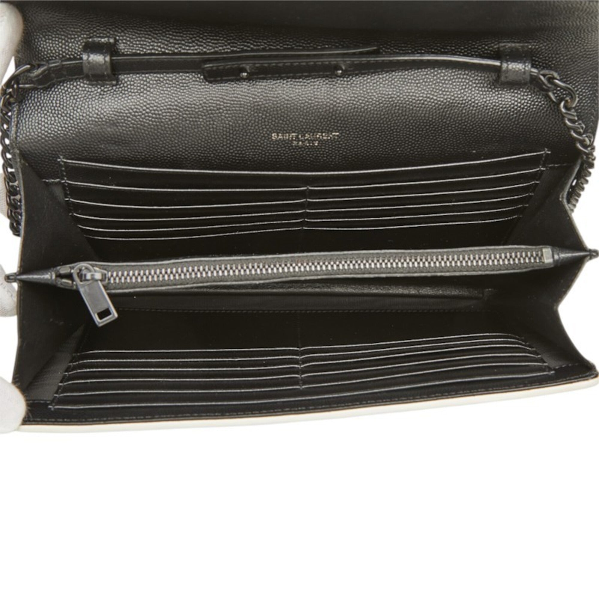 Saint Laurent Black White Leather Shoulder Bag (Pre-Owned)