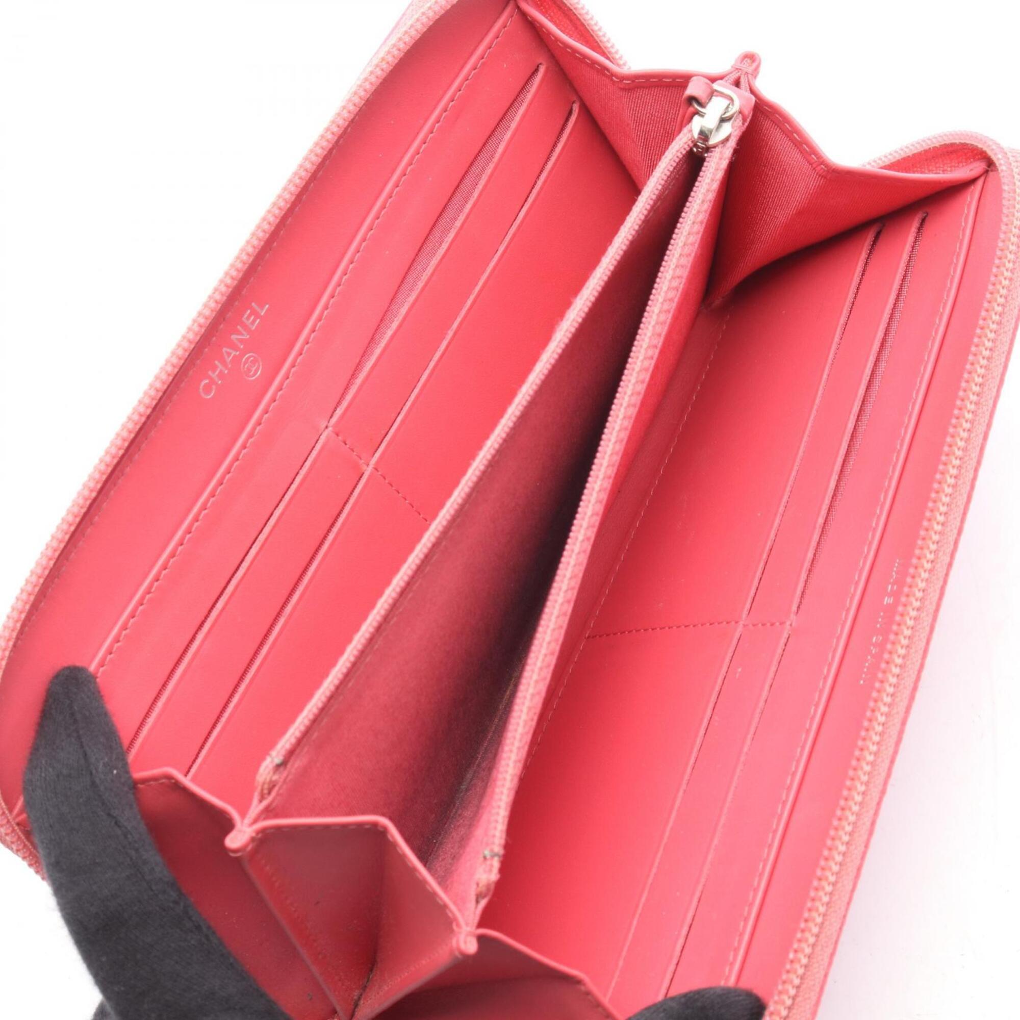 Chanel Pink Grained Calfskin Long Wallet (Bi-Fold) (Pre-Owned)
