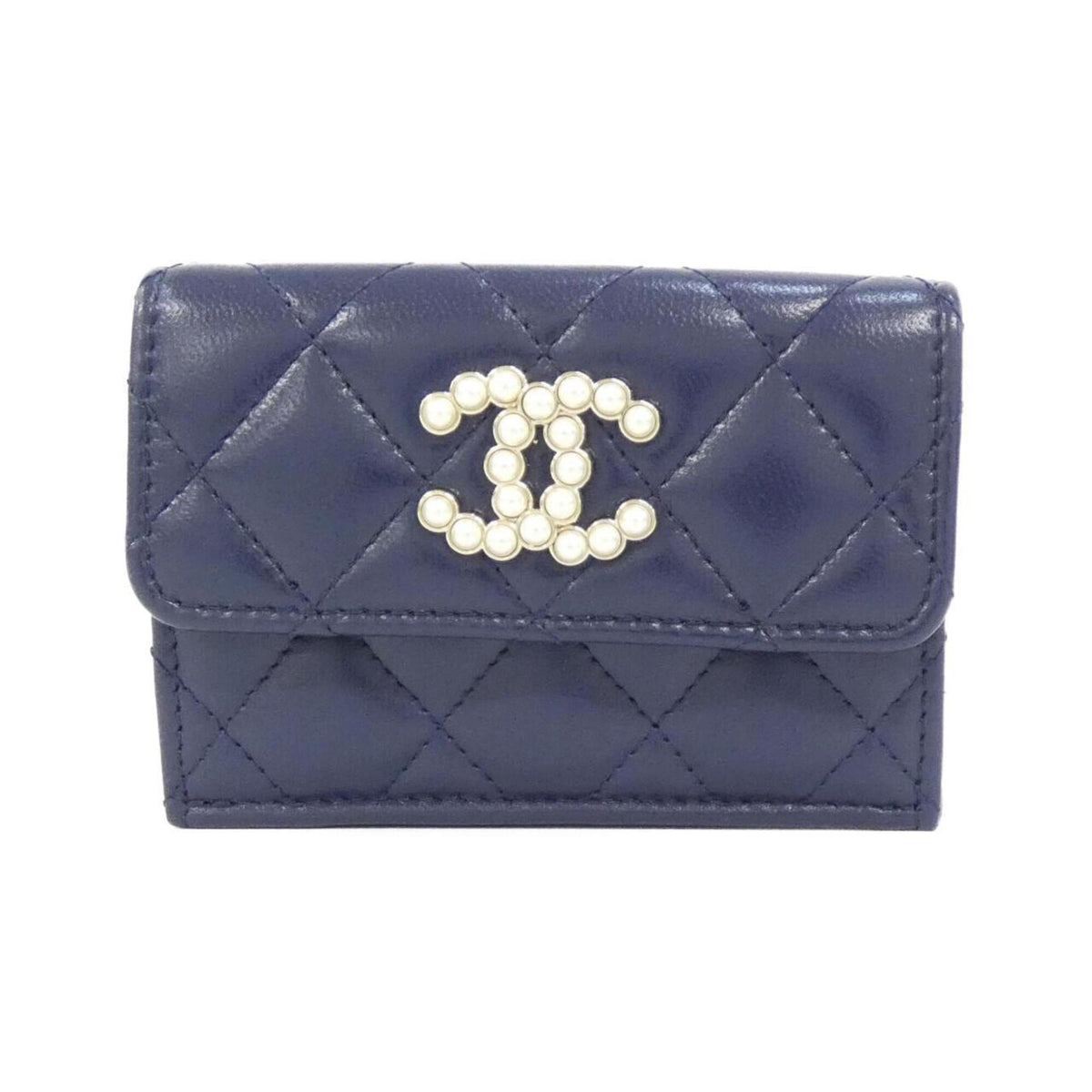 Chanel Navy Leather Wallet (Tri-Fold) (Pre-Owned)