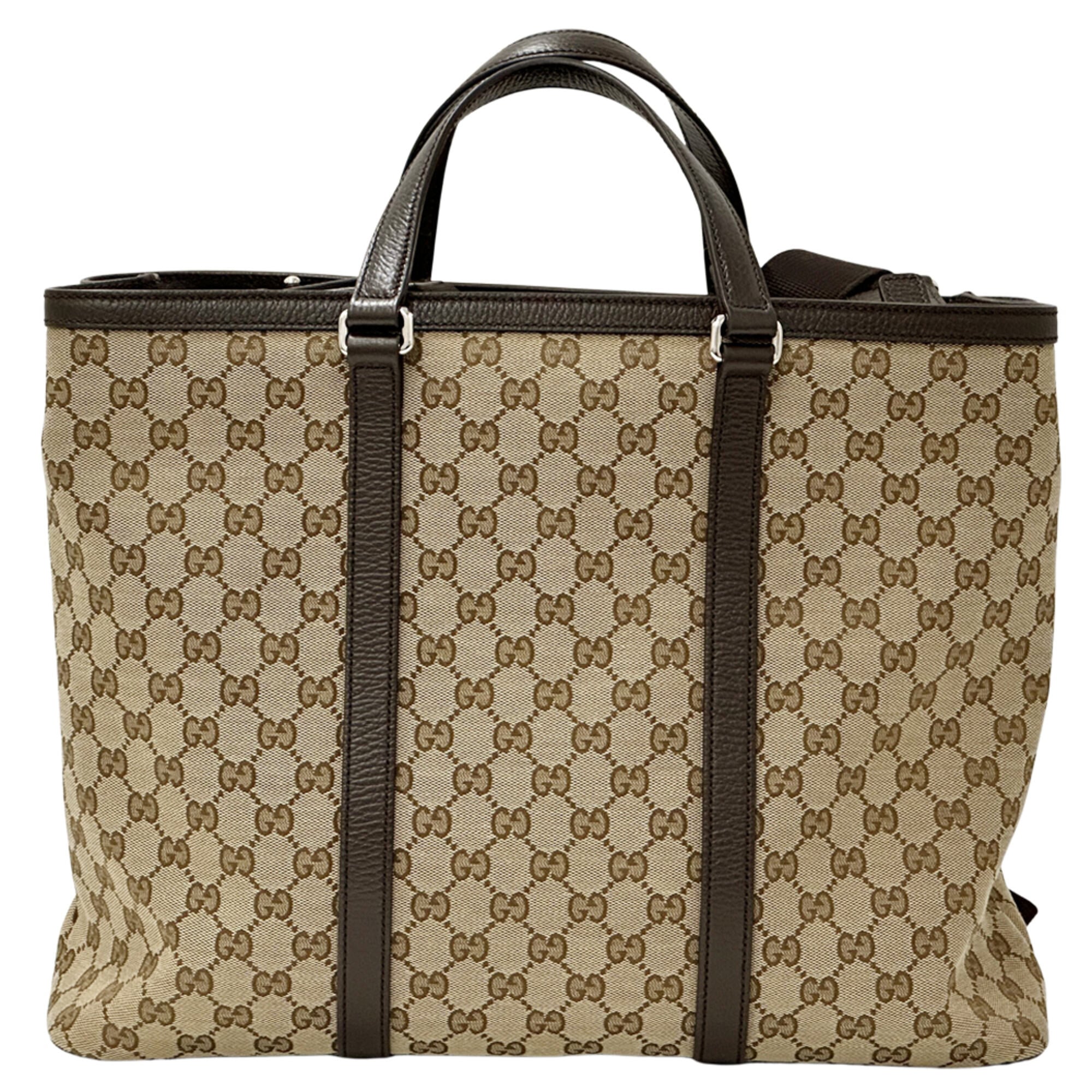 Gucci Beige Brown Gg Canvas Handbag Shoulder Bag Tote Bag (Pre-Owned)