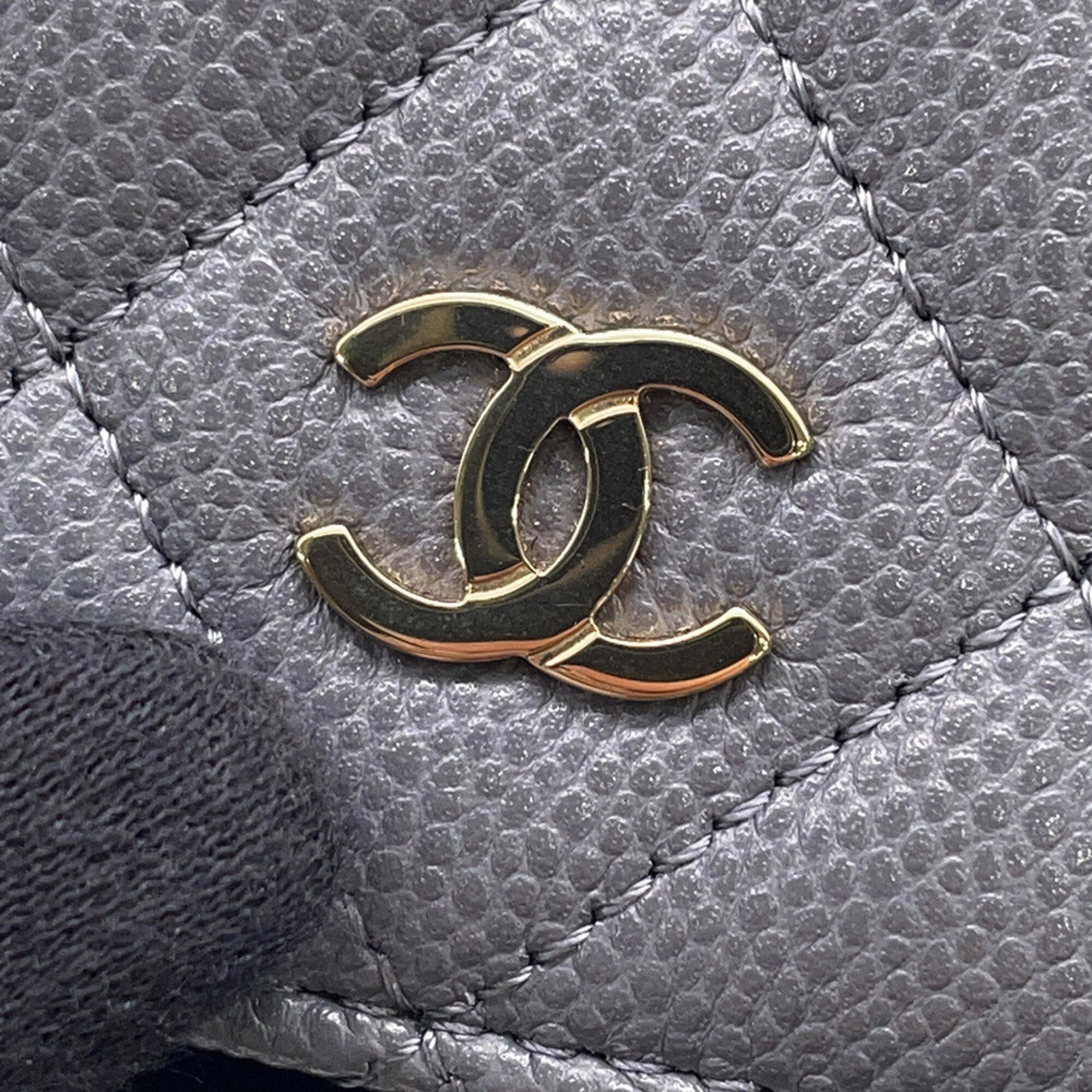 Chanel Gray Grained Calfskin Chain/Shoulder Wallet (Pre-Owned)