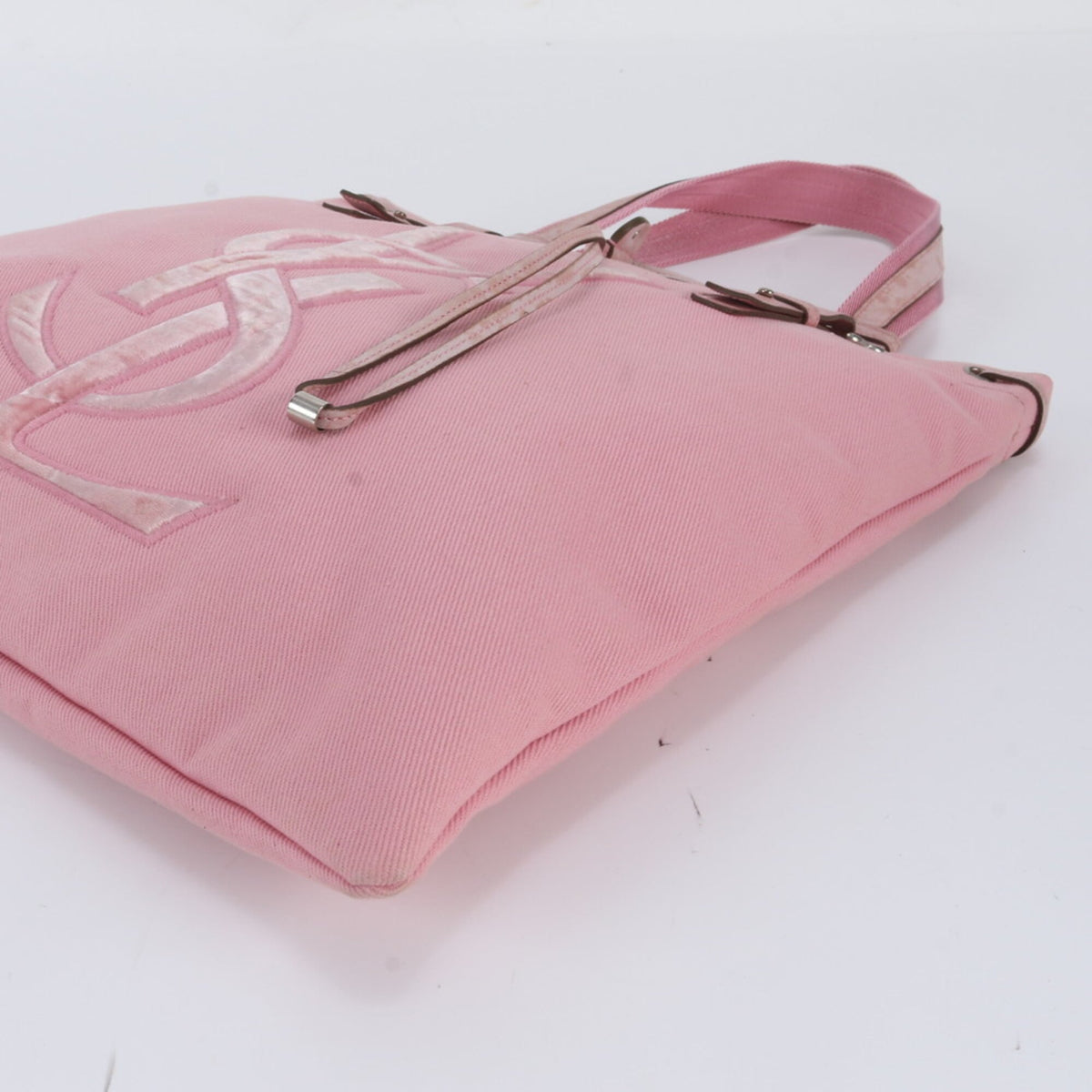 Yves Saint Laurent Pink Leather Canvas Shoulder Bag Tote Bag (Pre-Owned)