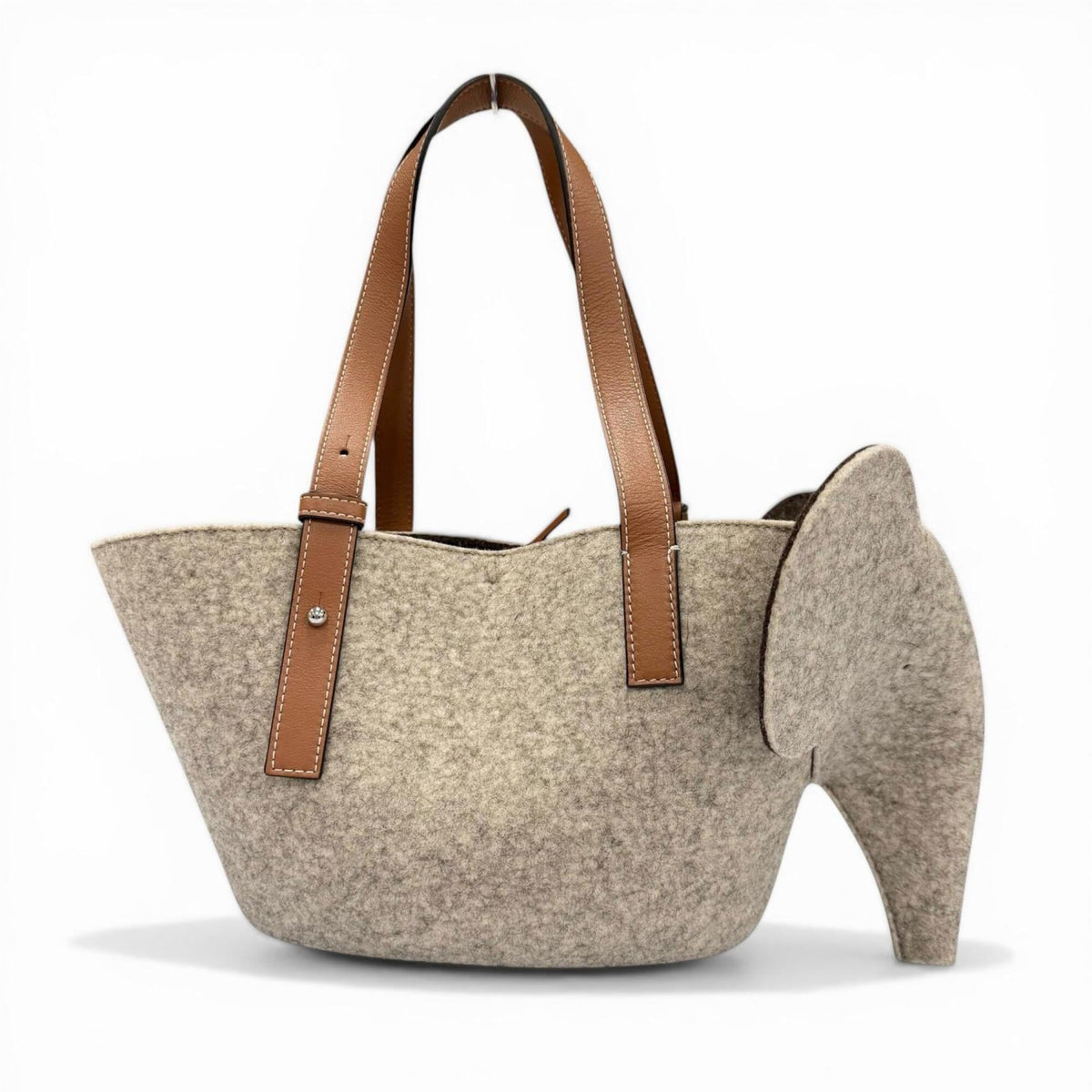 Loewe Gray Brown Felt Leather Basket Handbag (Pre-Owned)