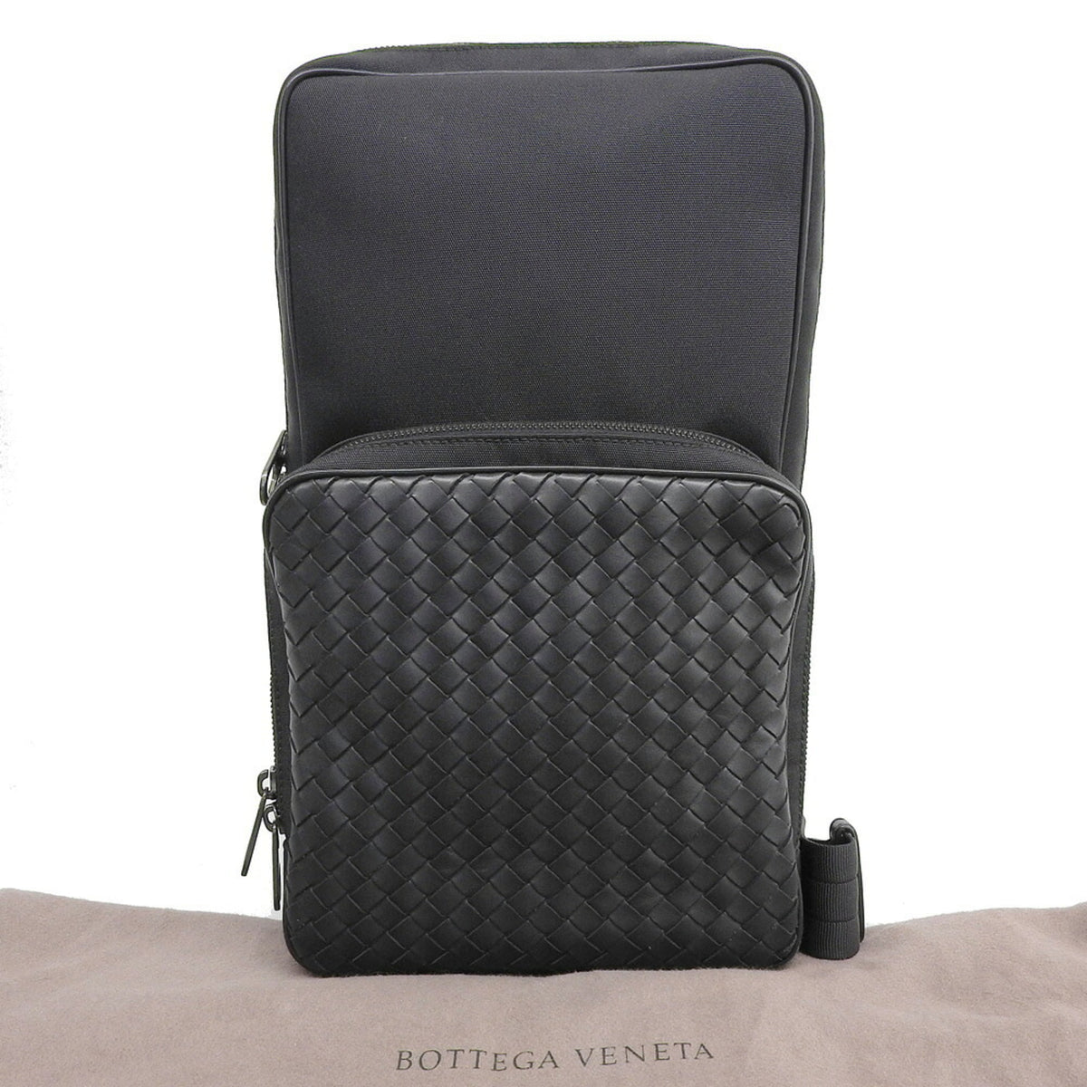 Bottega Veneta Black Leather Canvas Sling Bag (Pre-Owned)